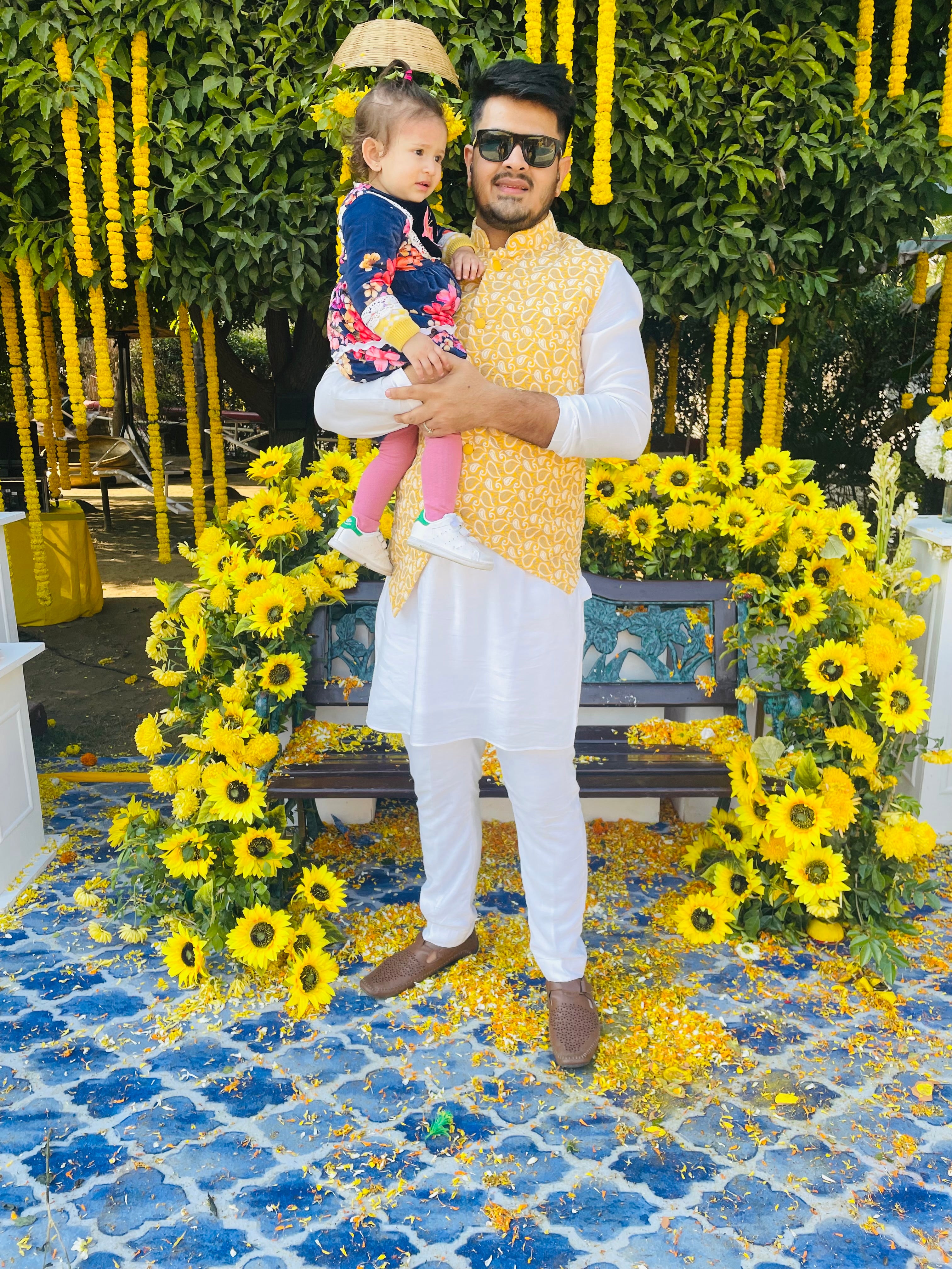 Menswear Yellow Waist Coat & White Kurta Set
