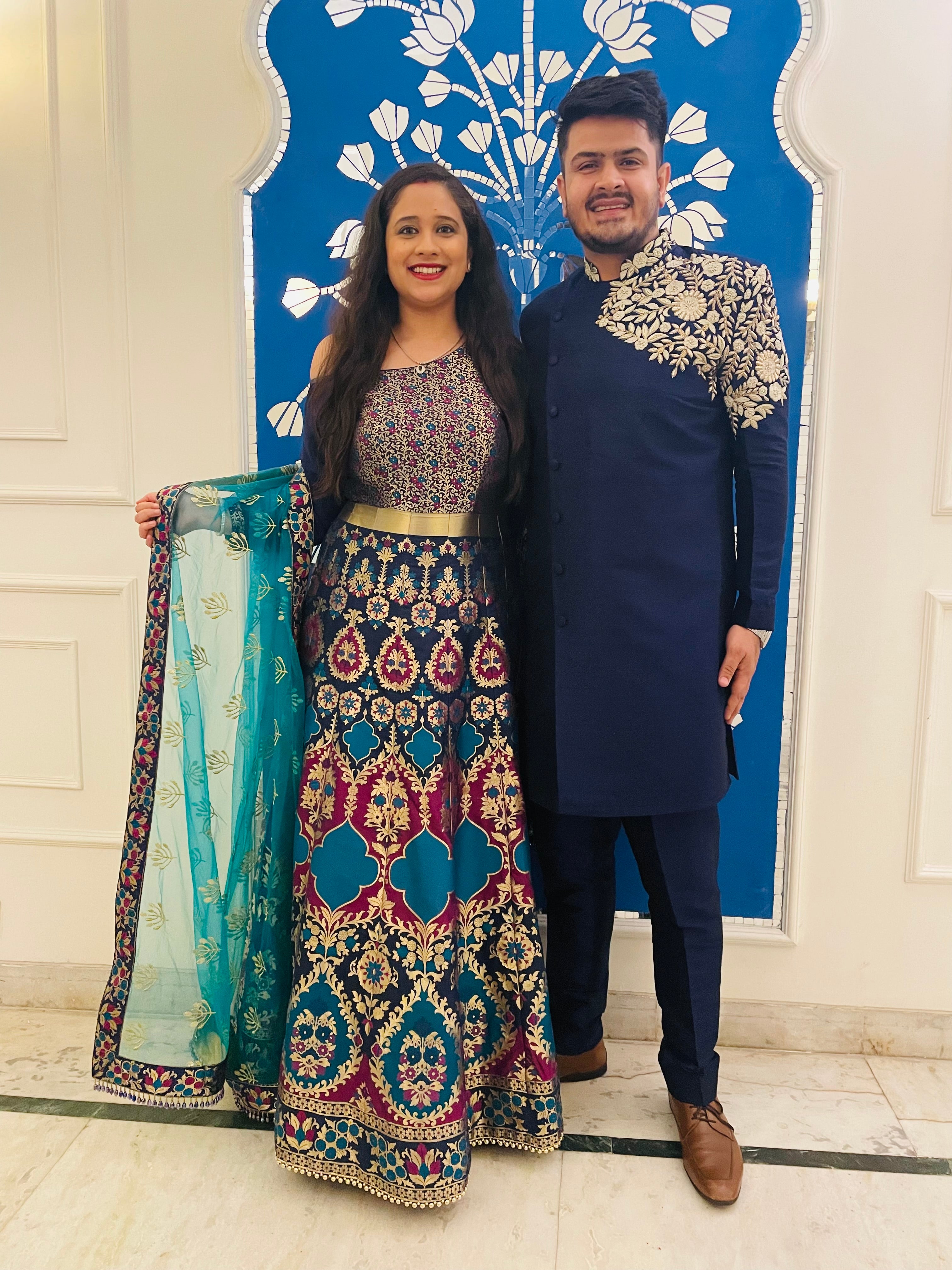 Menswear Blue Raw Silk Indowestern