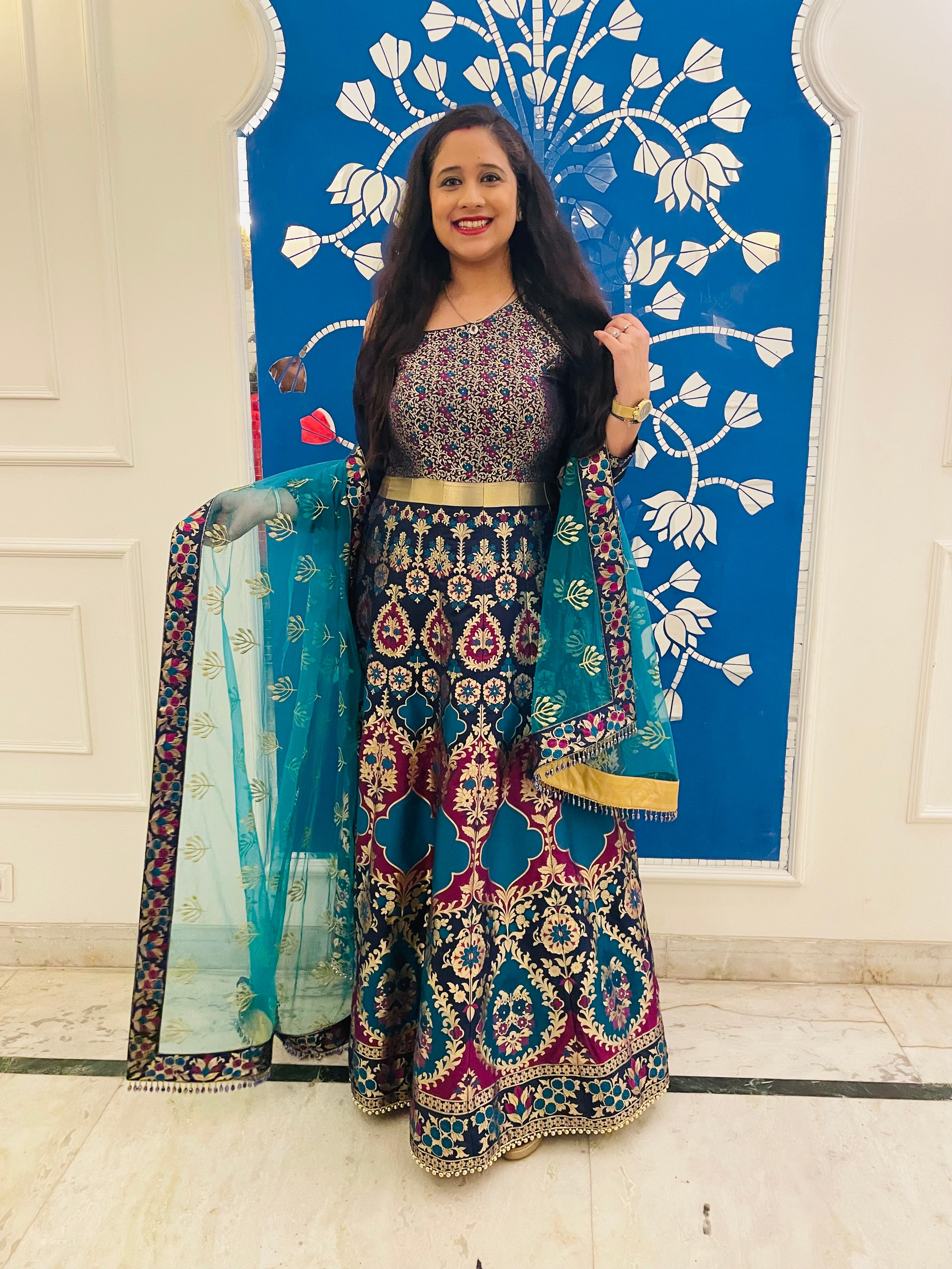 Blue Teal Banarasi Anarkali