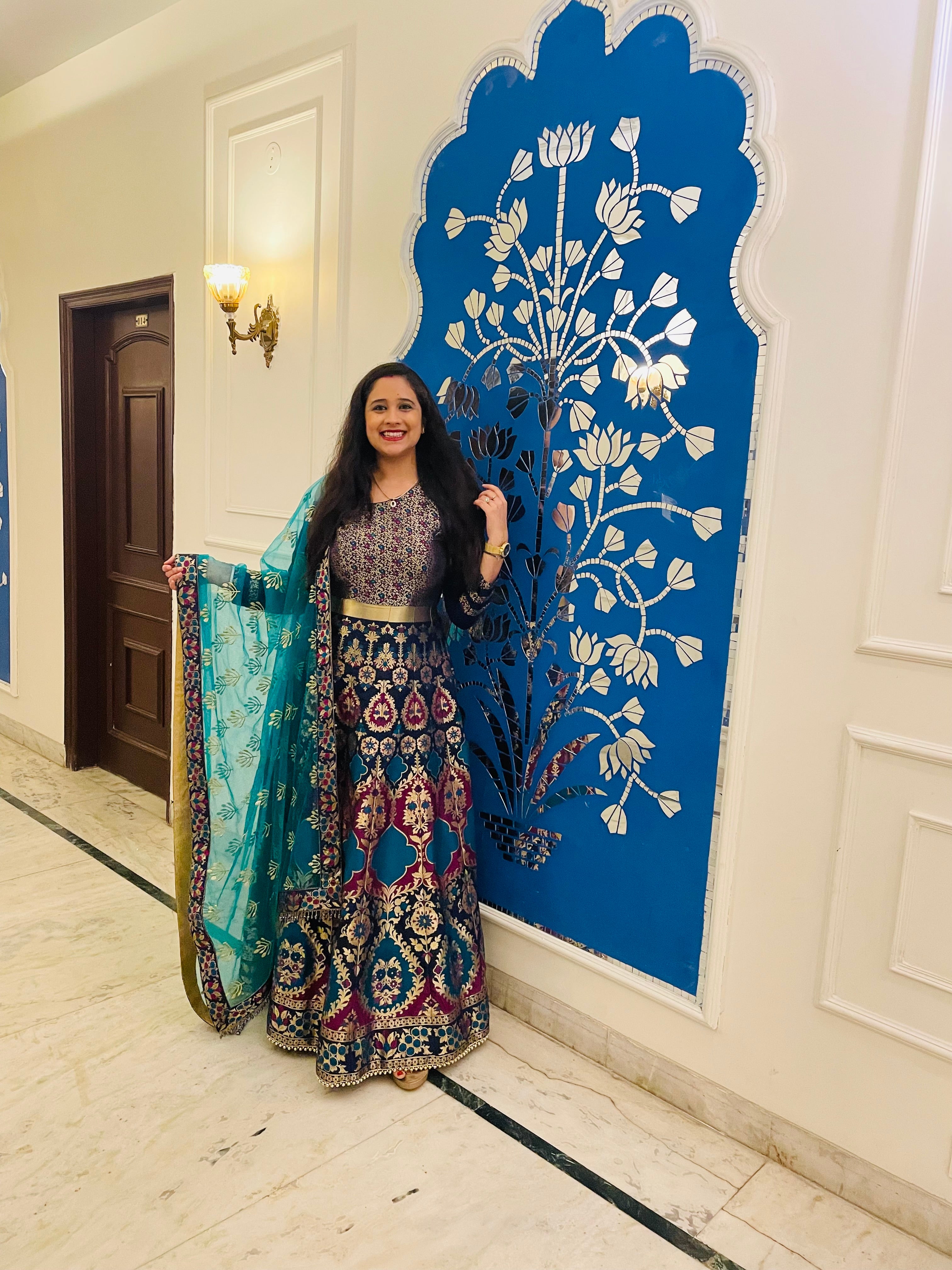 Blue Teal Banarasi Anarkali