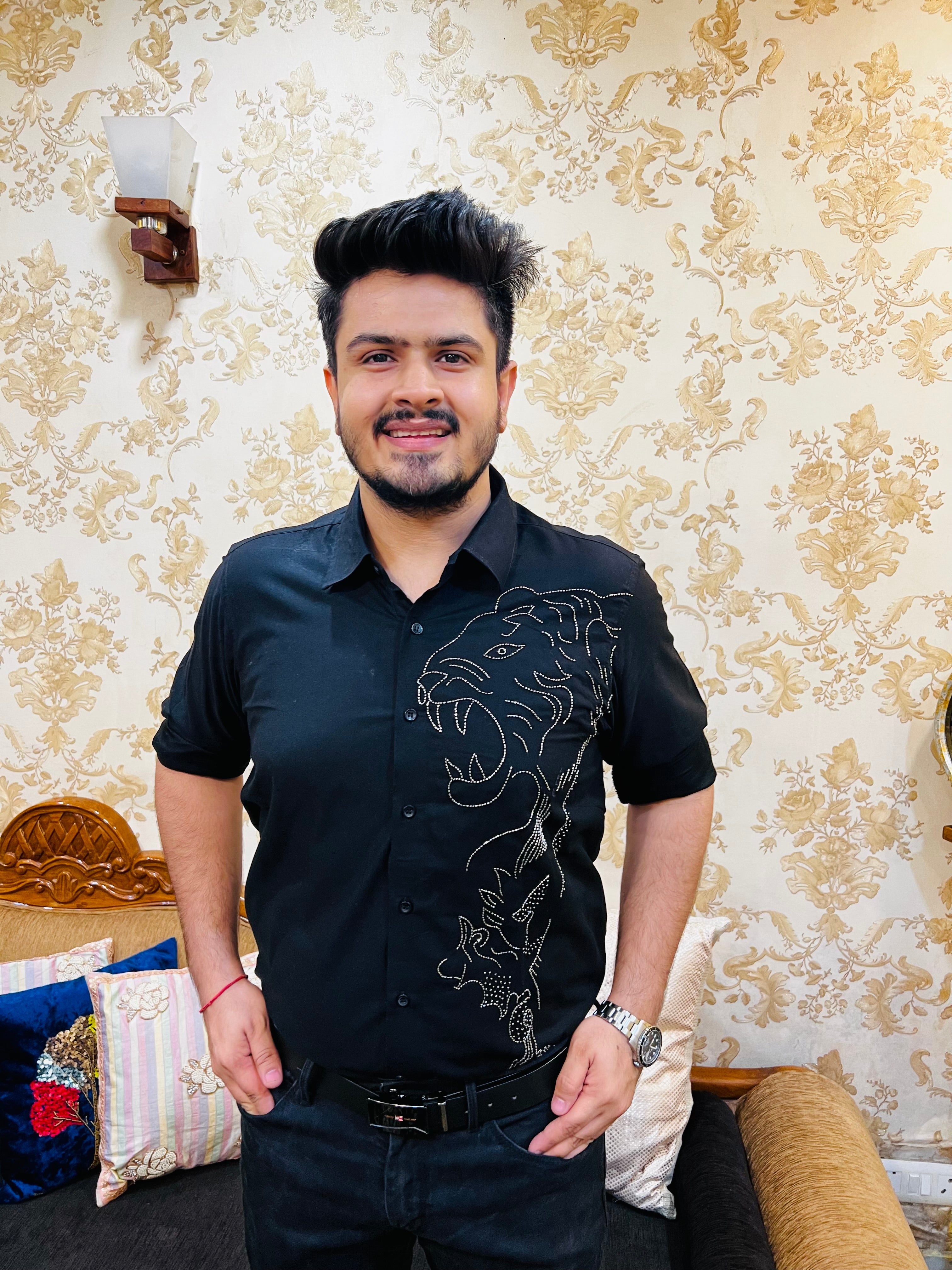 Menswear Black Hand Embroidered Shirt