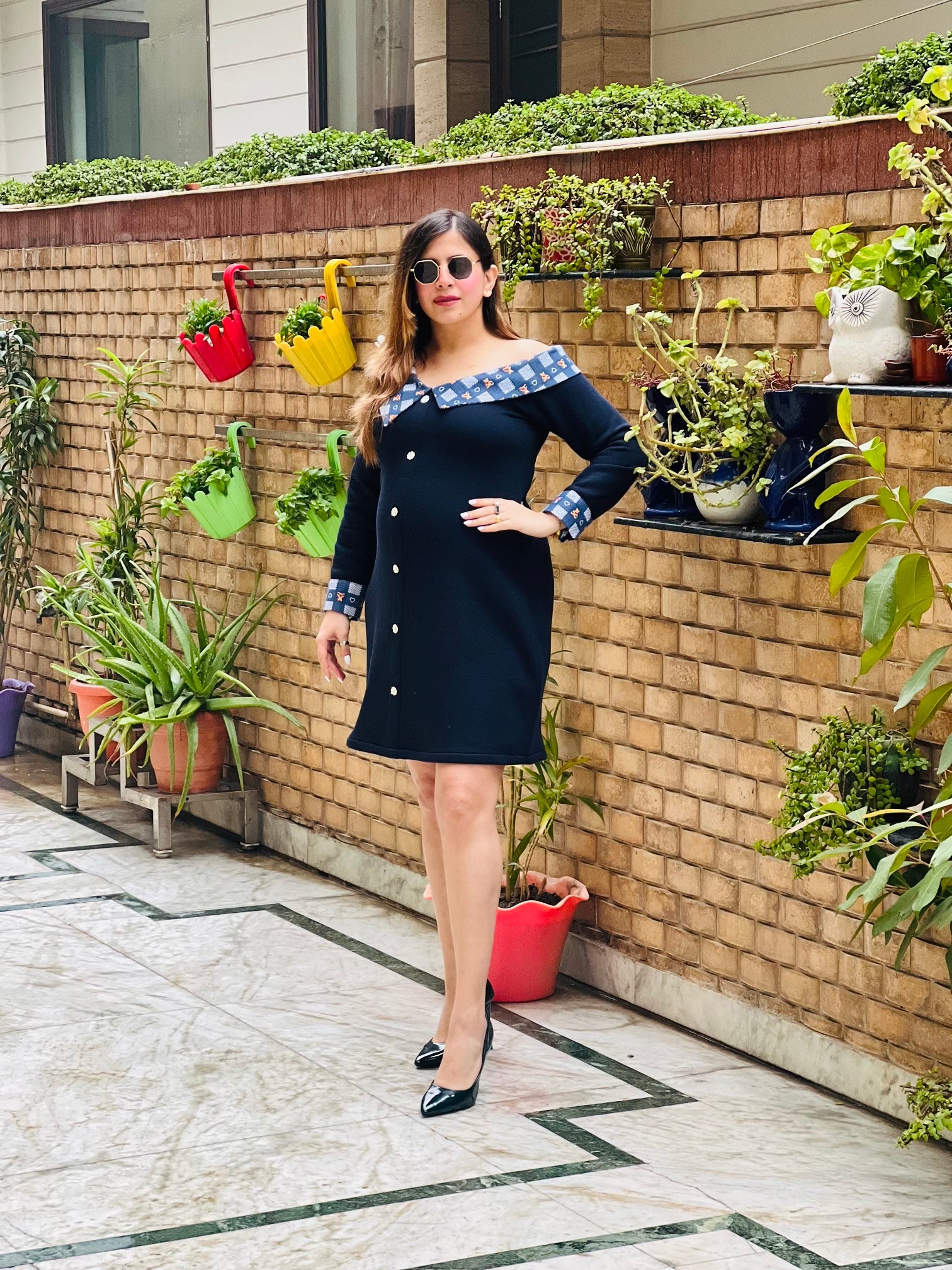 Navy Blue Woollen Mama Dress