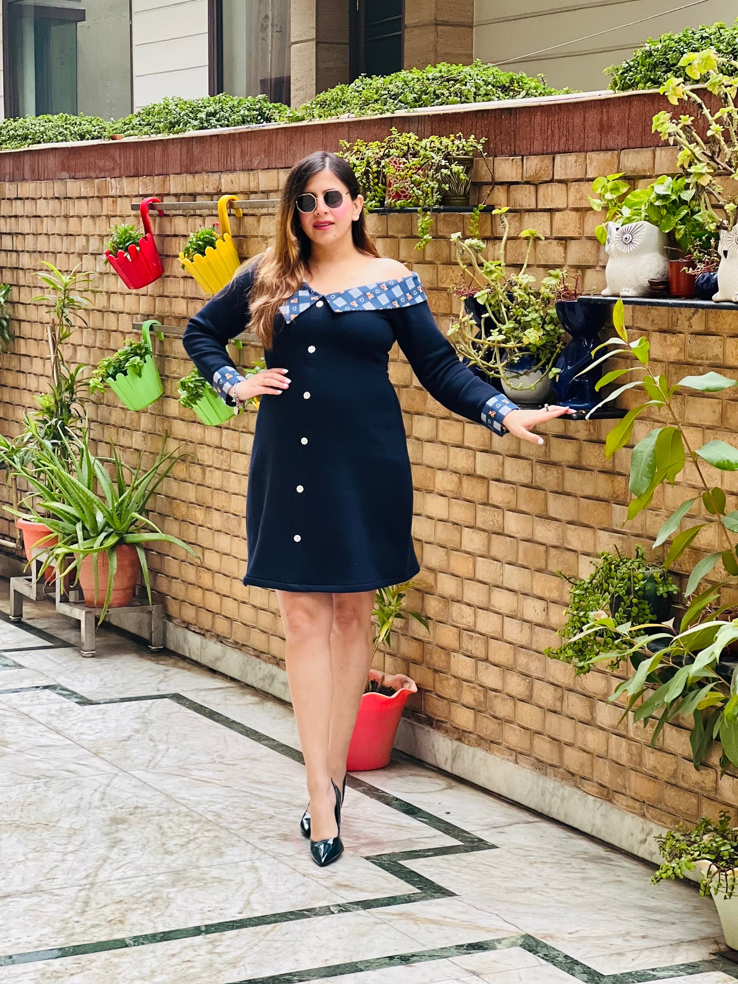 Navy Blue Woollen Mama Dress