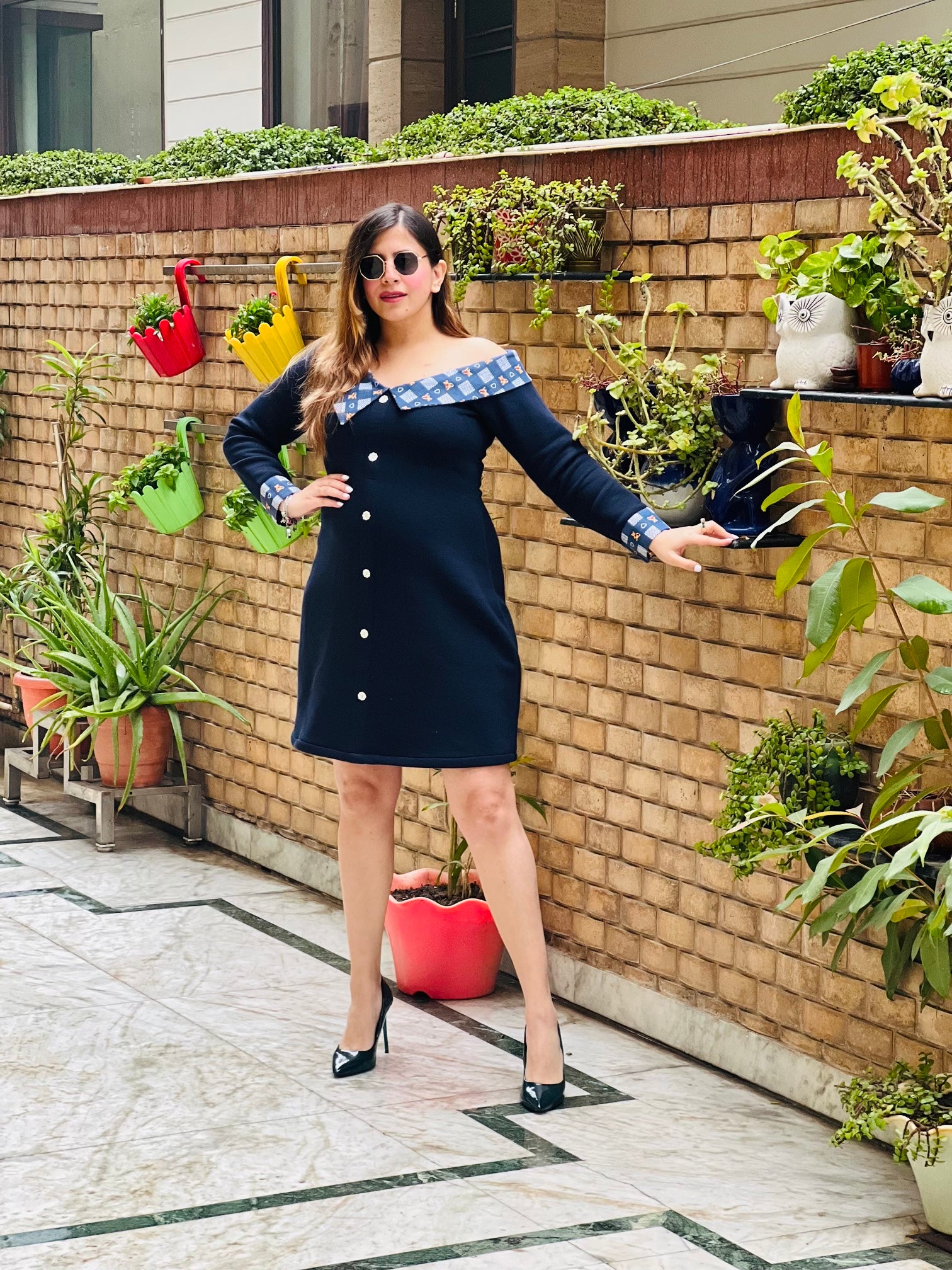 Navy Blue Woollen Mama Dress