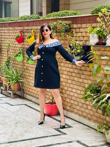 Navy Blue Woollen Mama Dress