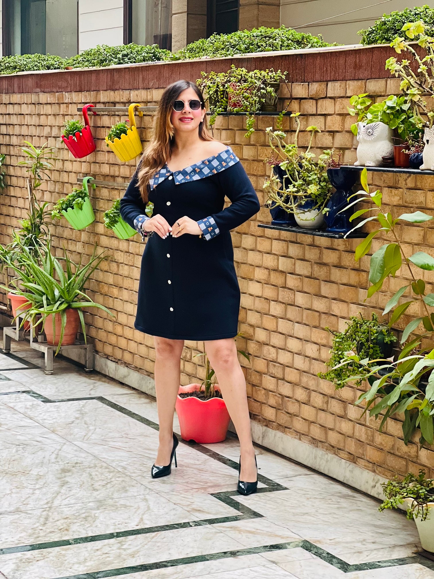 Navy Blue Woollen Mama Dress