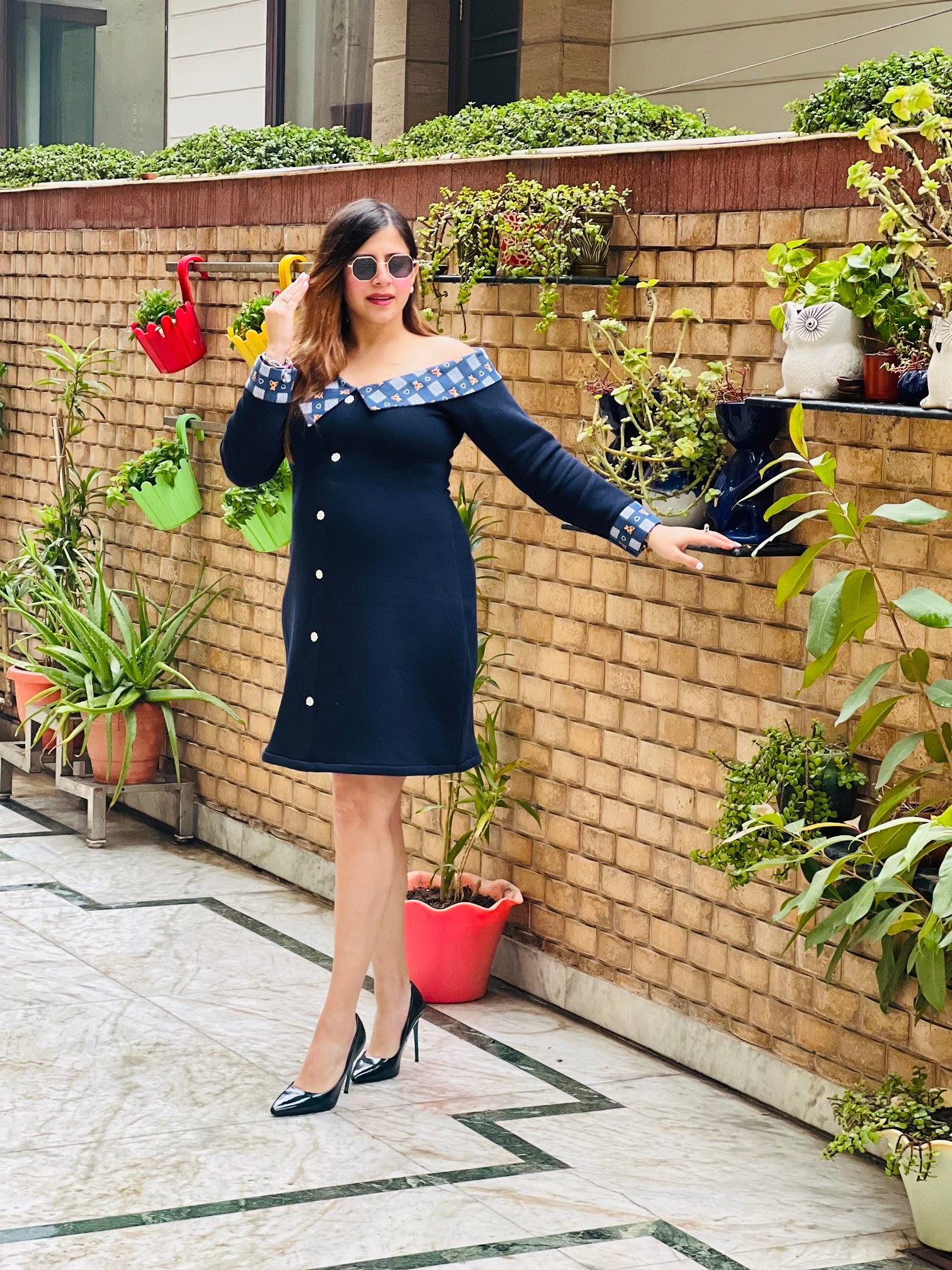 Navy Blue Woollen Mama Dress