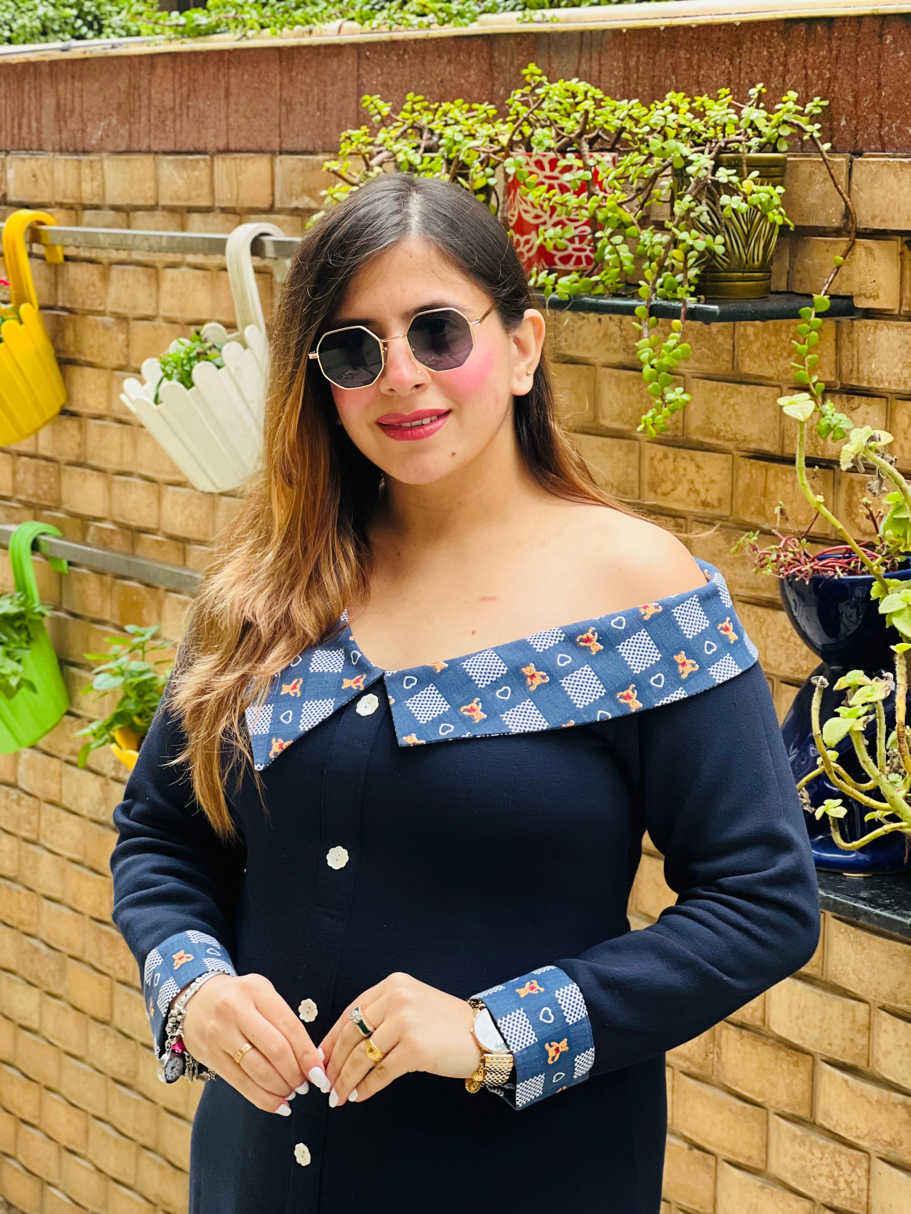 Navy Blue Woollen Mama Dress