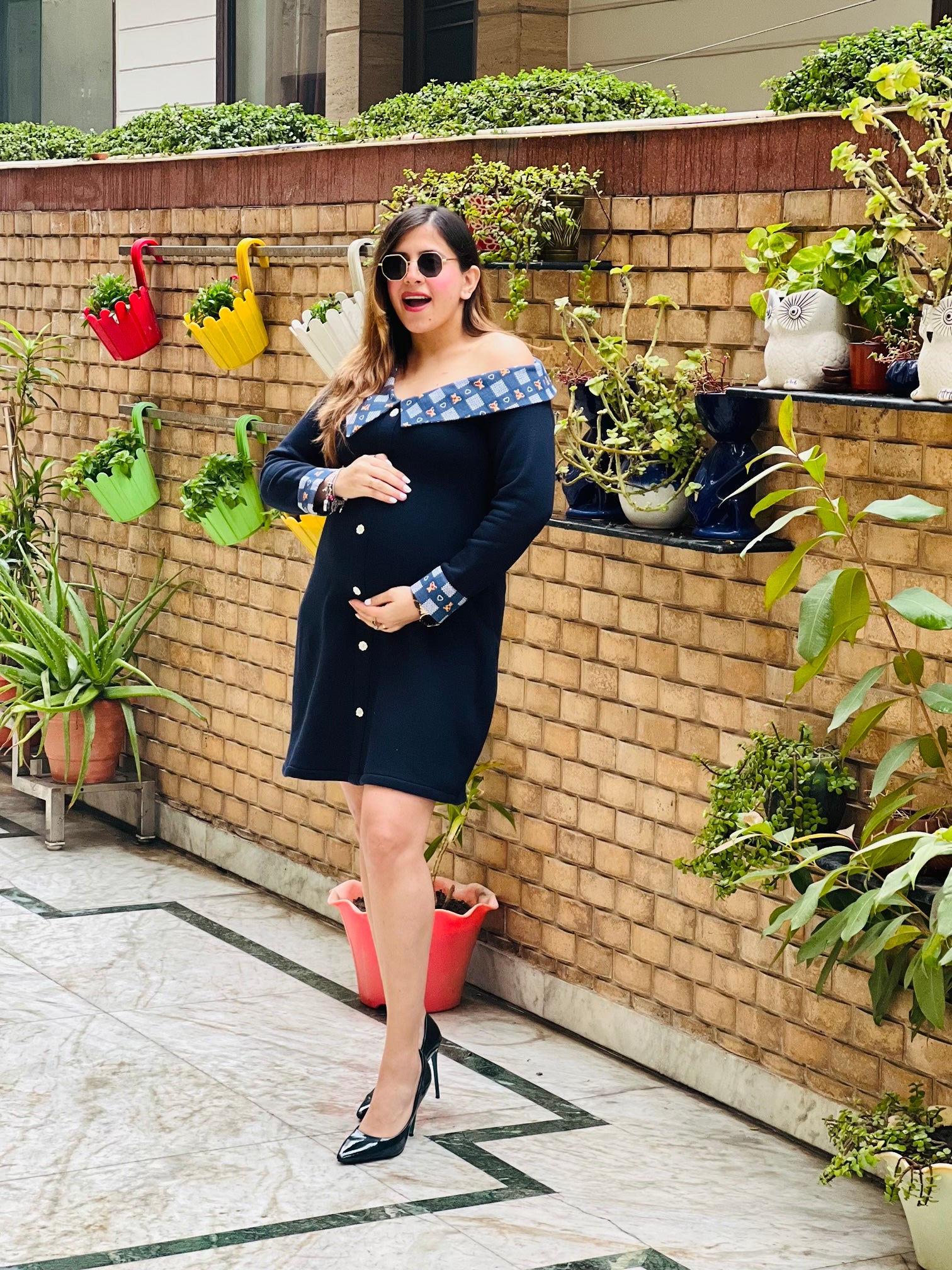 Navy Blue Woollen Mama Dress