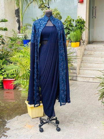Navy Blue Shrug Saree