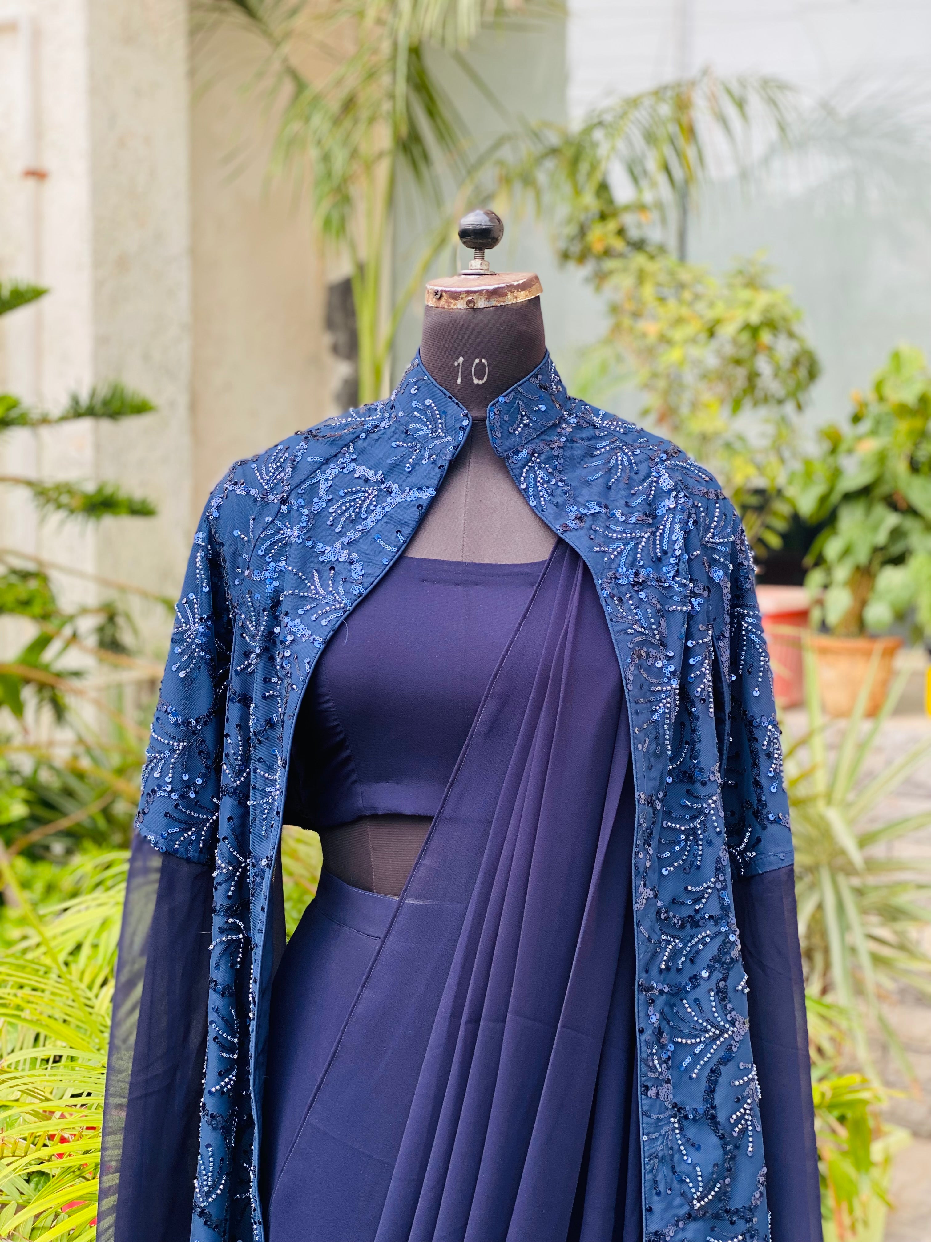 Navy Blue Shrug Saree