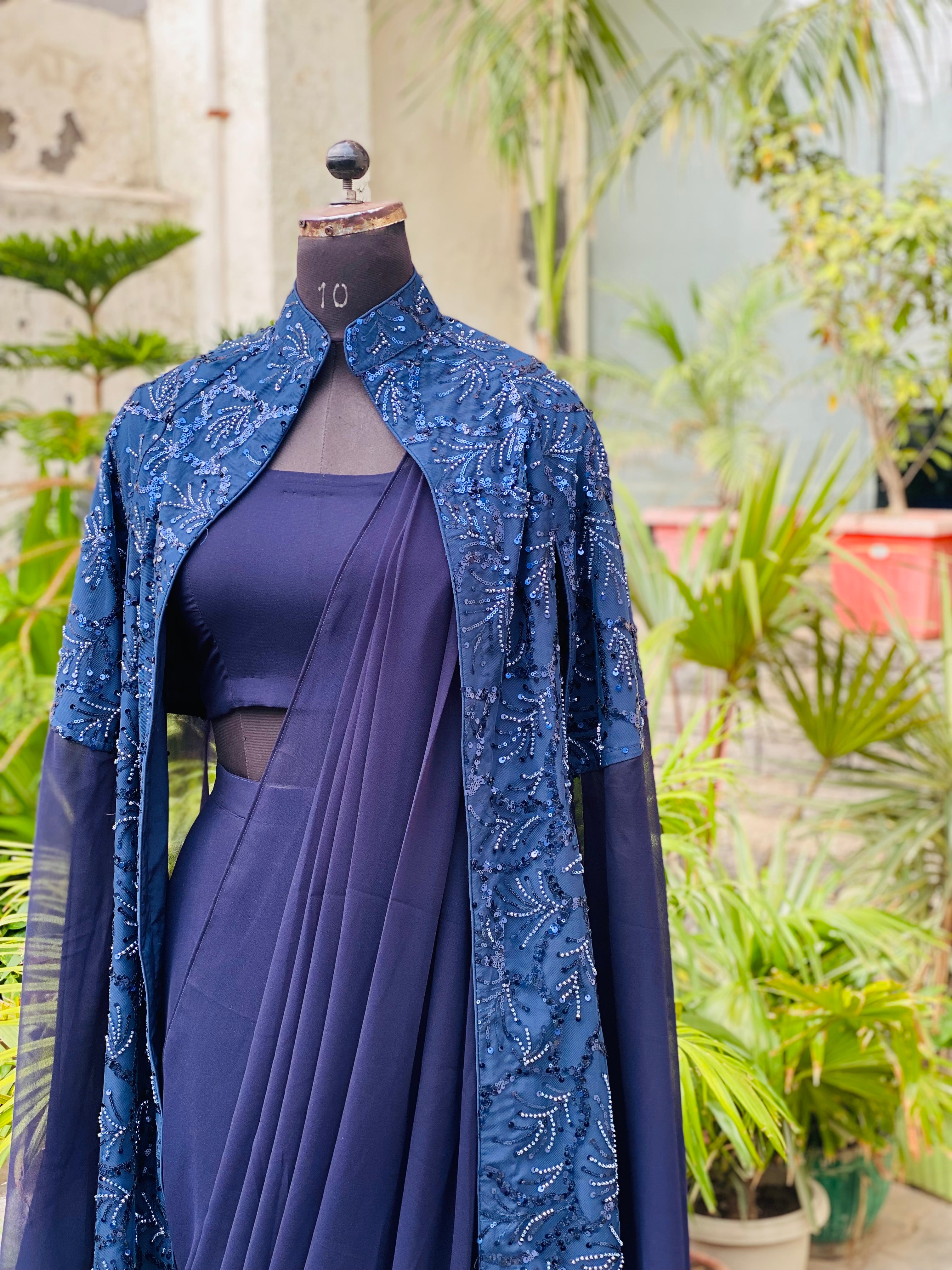 Navy Blue Shrug Saree