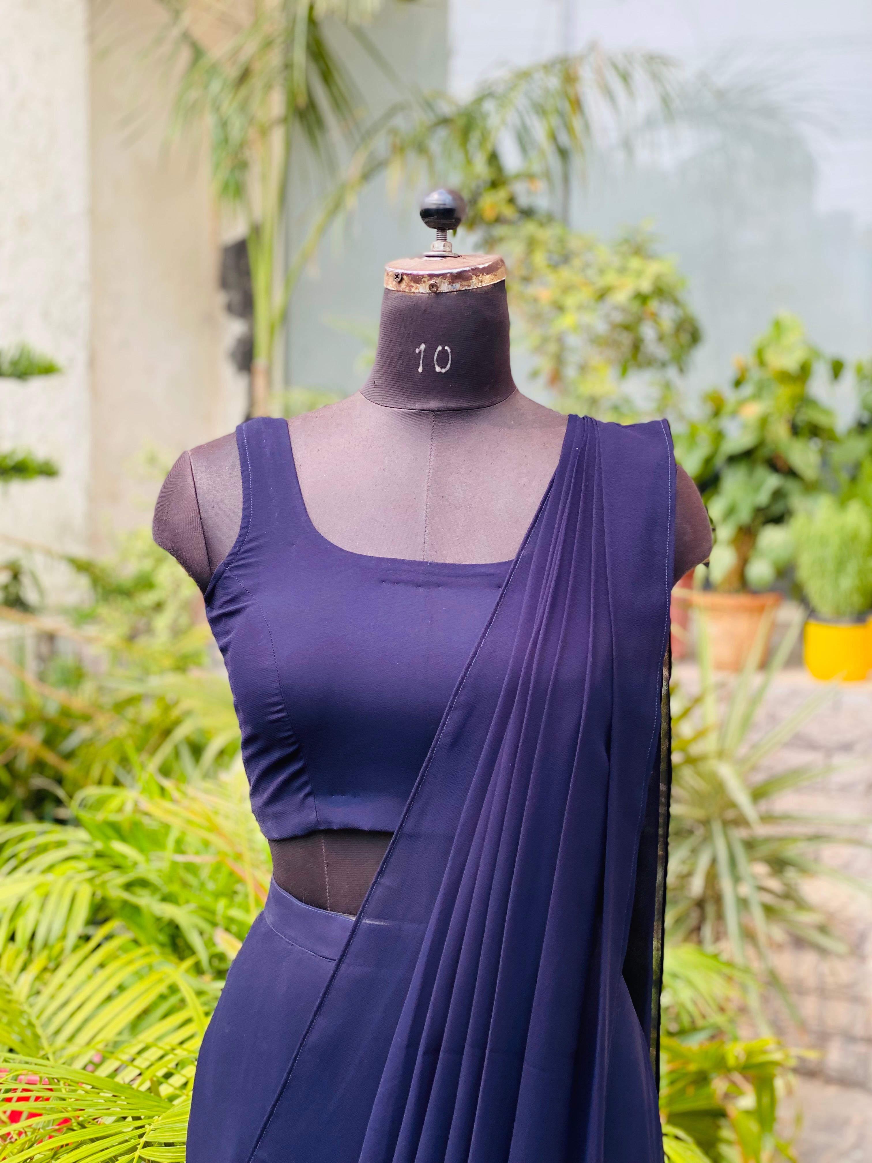 Navy Blue Shrug Saree