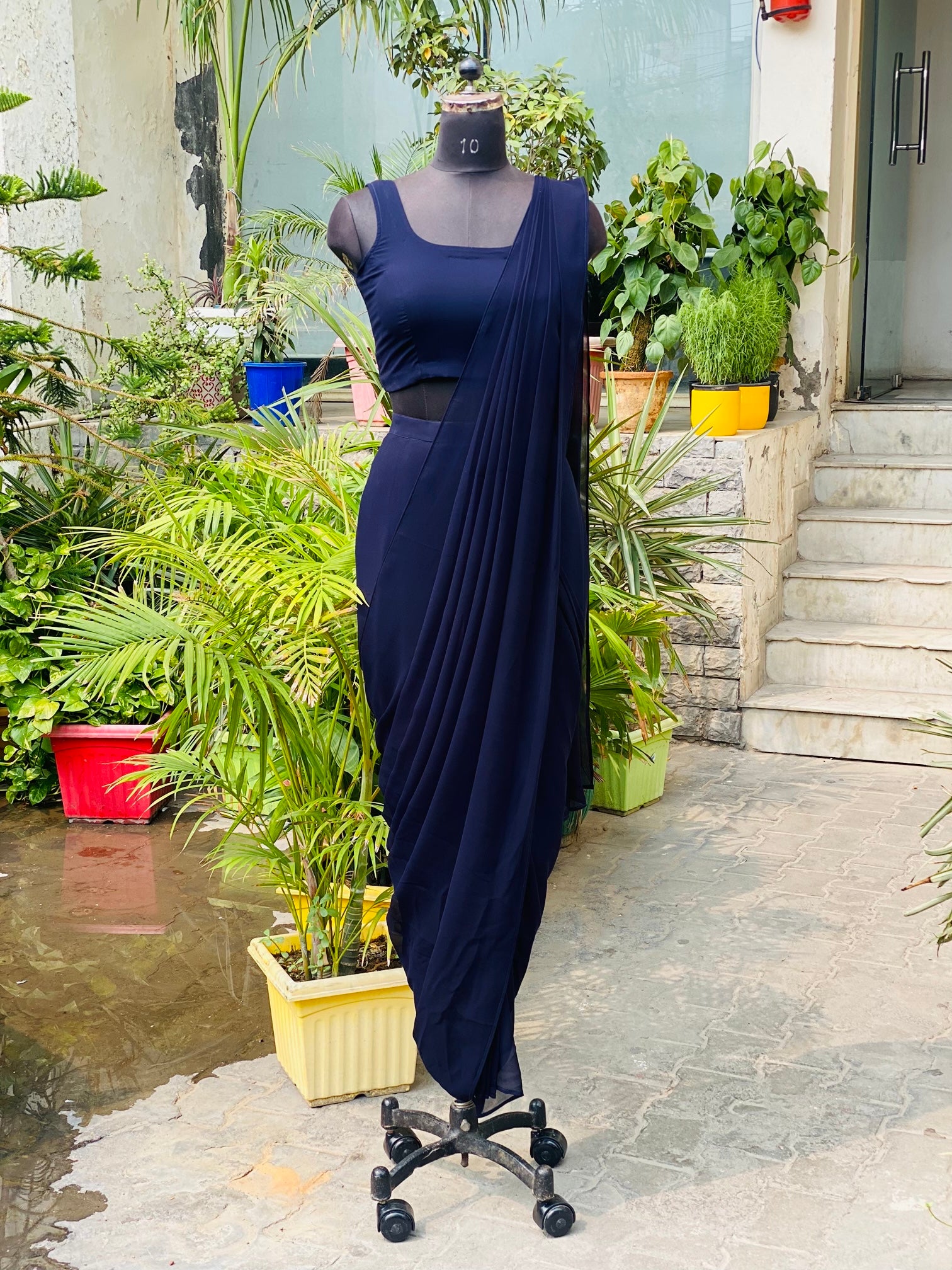 Navy Blue Shrug Saree