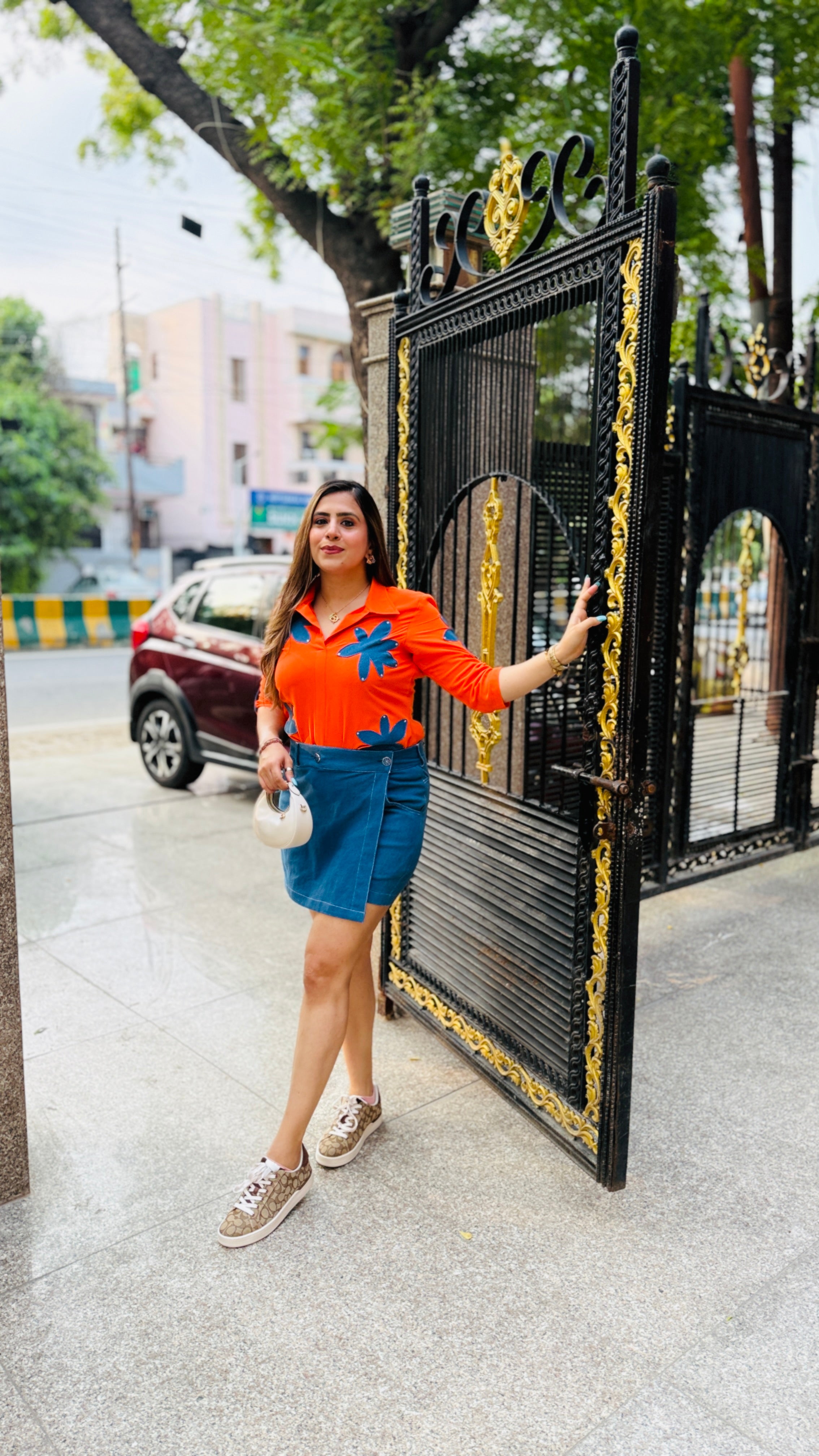 Orange Denim Skort Co-Ord