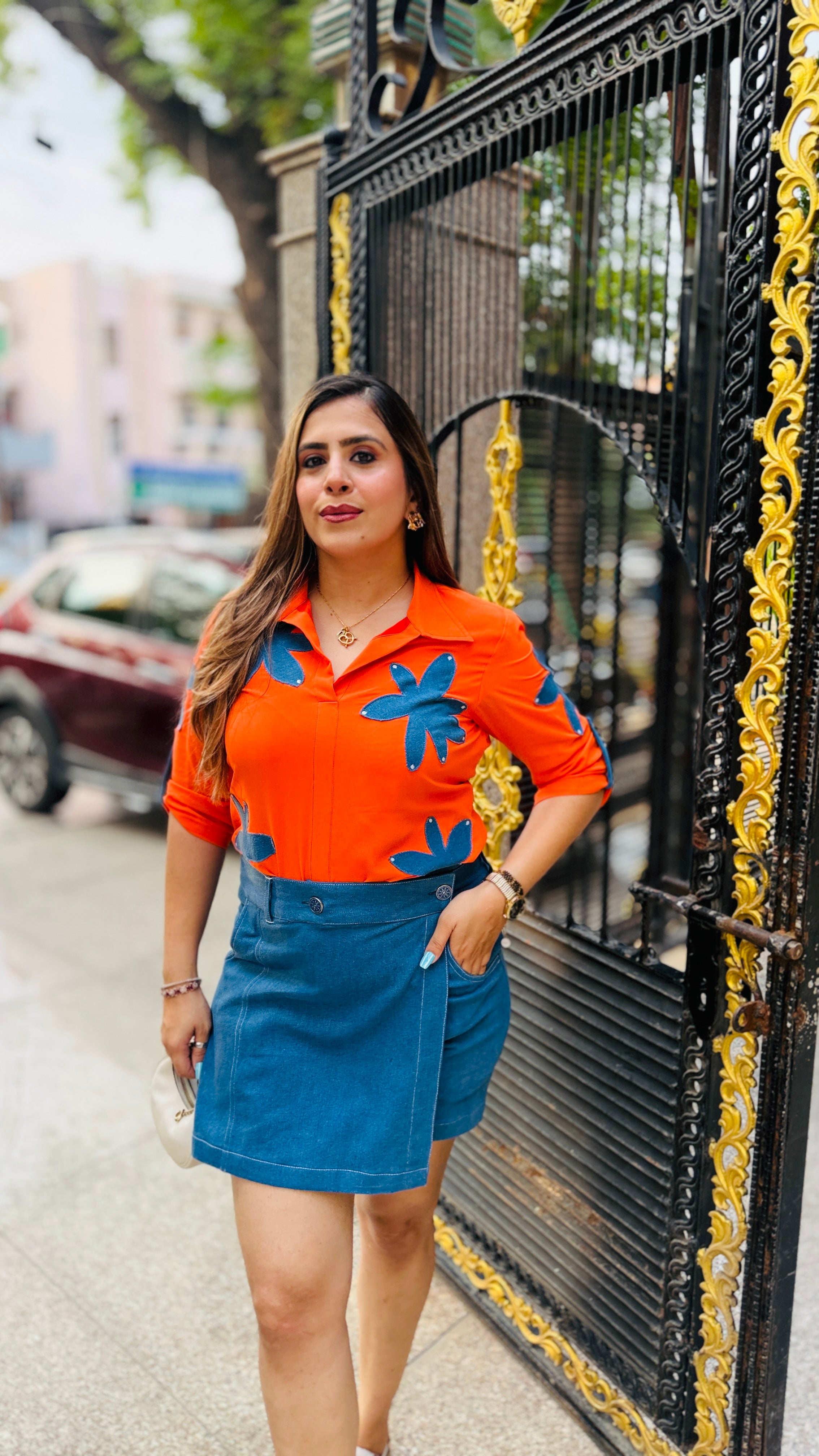 Orange Denim Skort Co-Ord