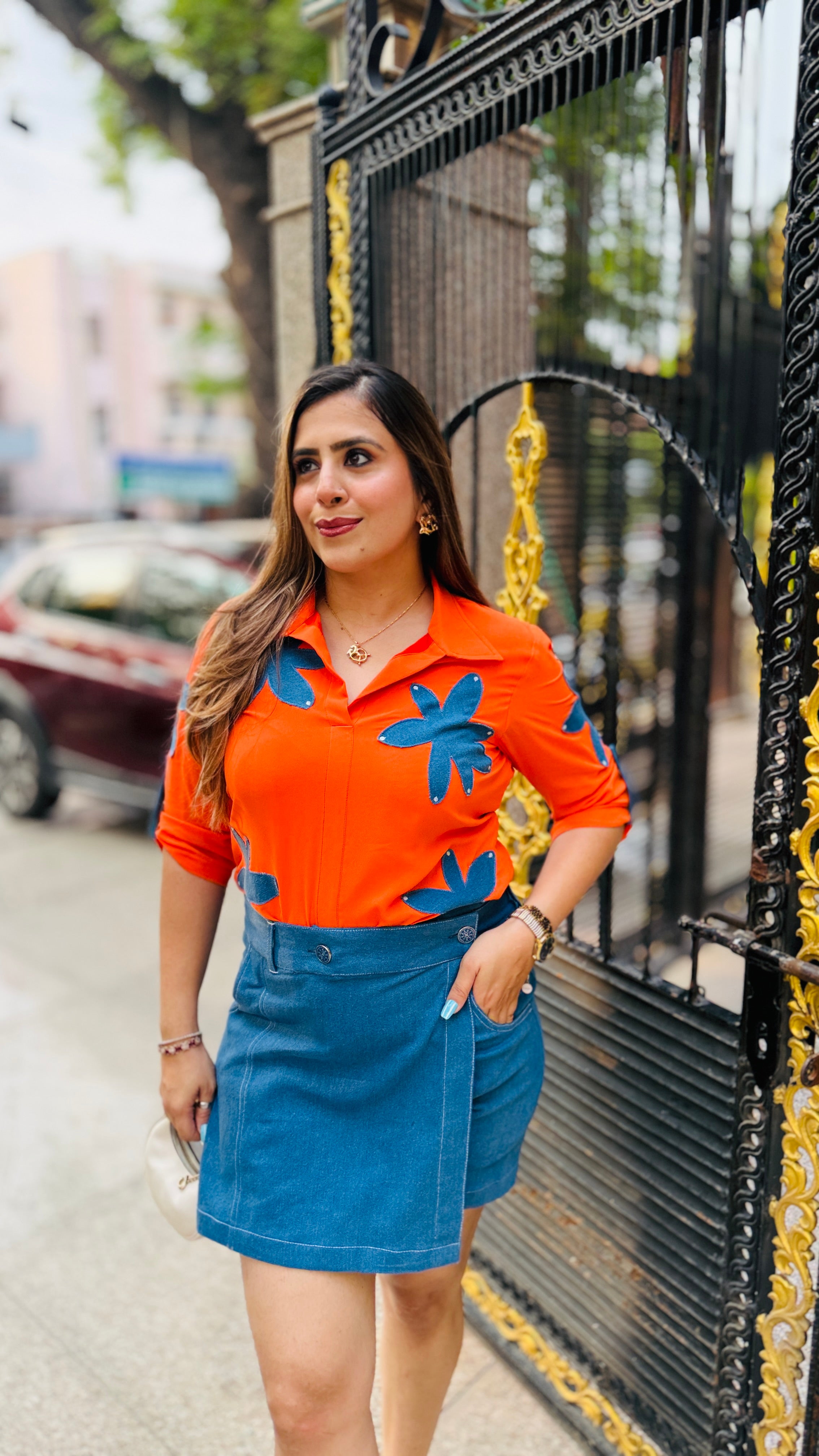 Orange Embroidered Shirt
