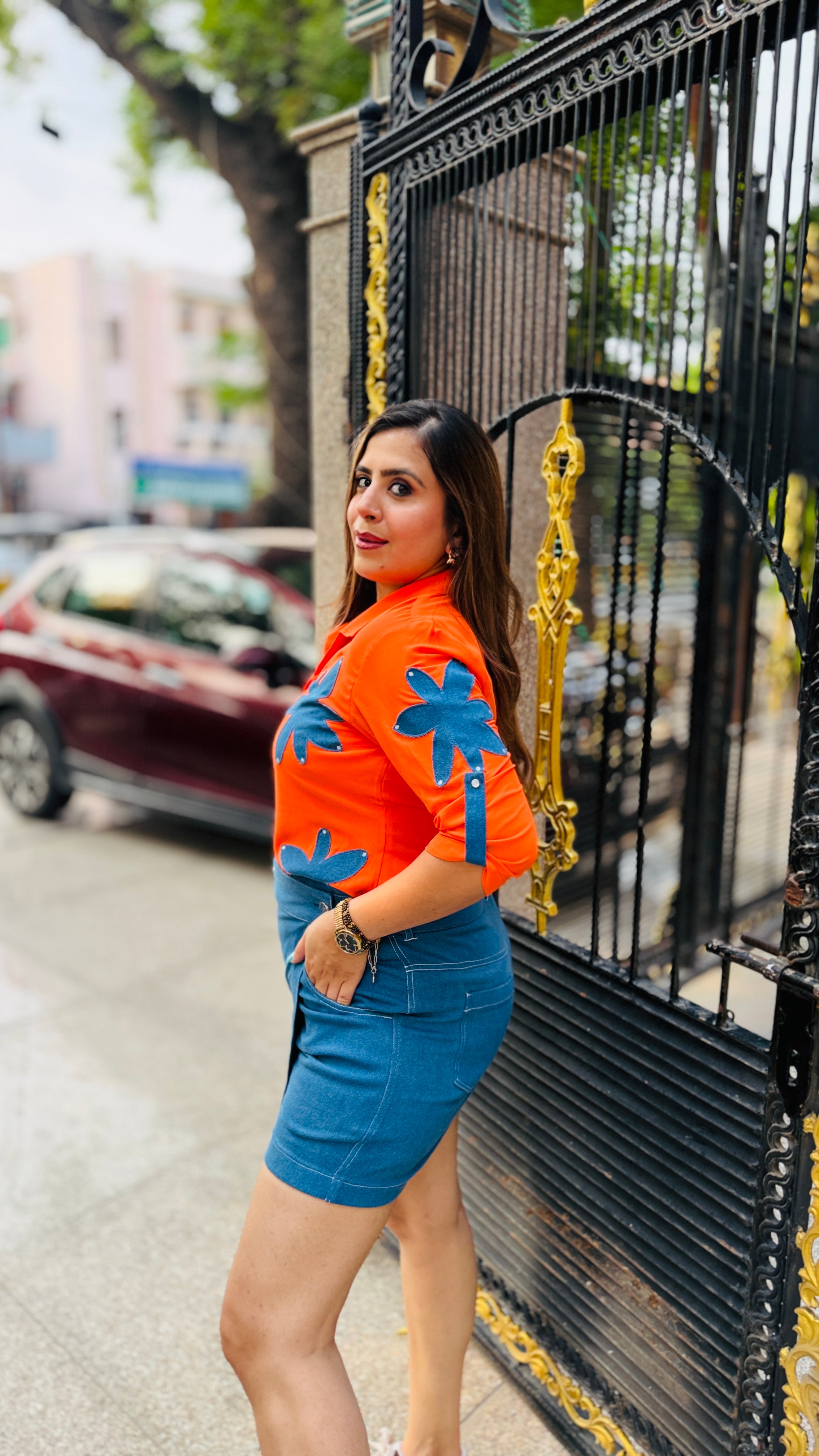 Orange Denim Skort Co-Ord