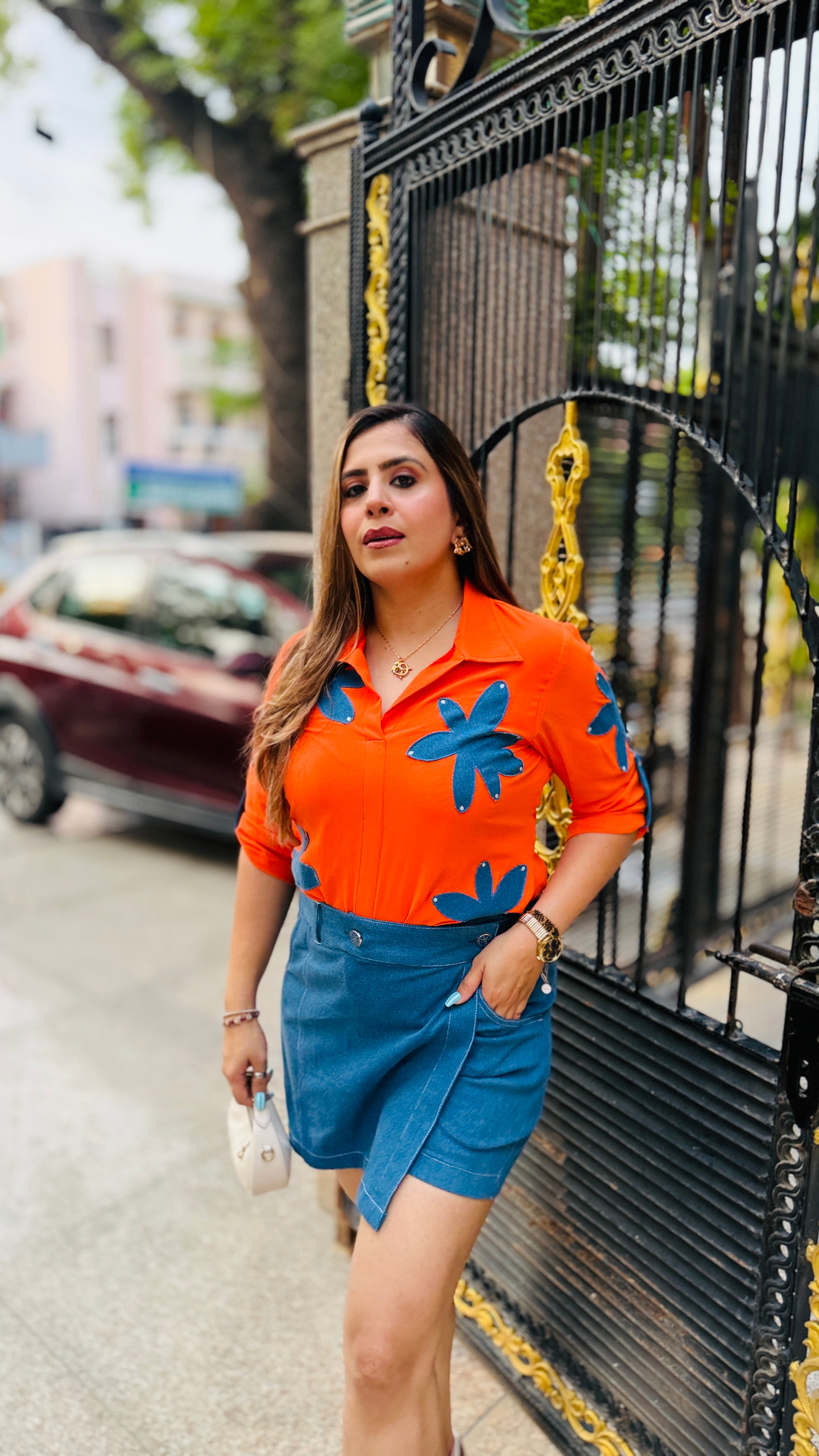 Orange Embroidered Shirt