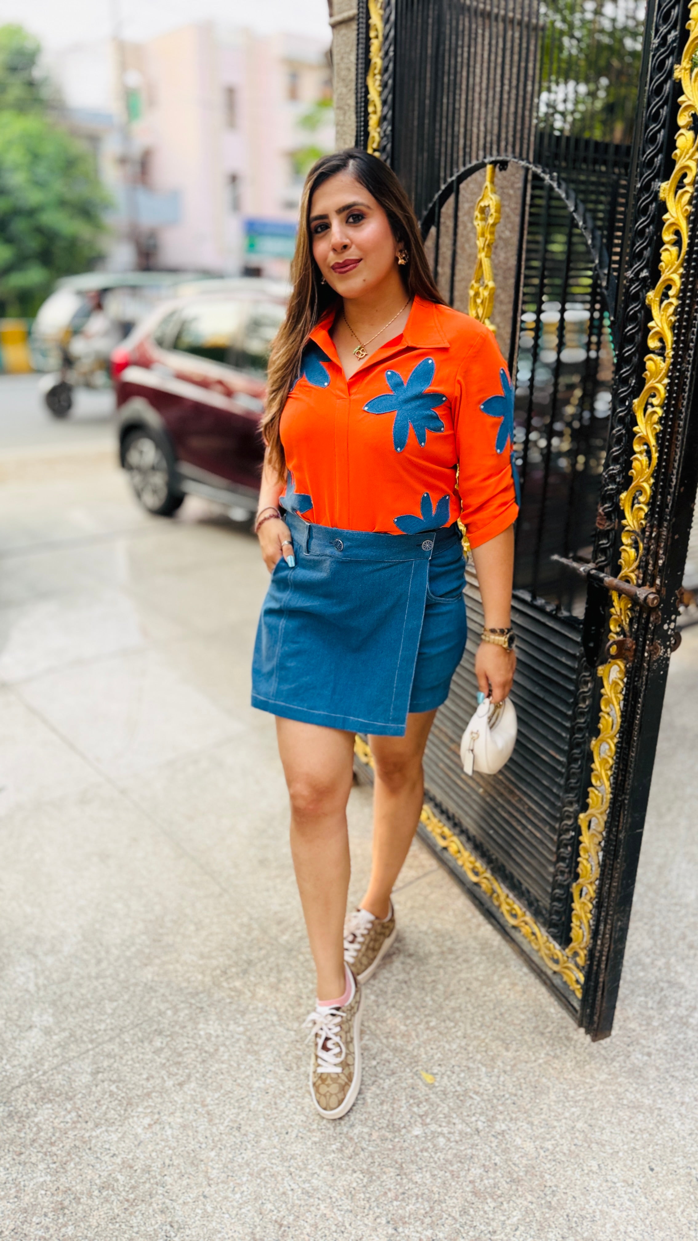 Orange Embroidered Shirt