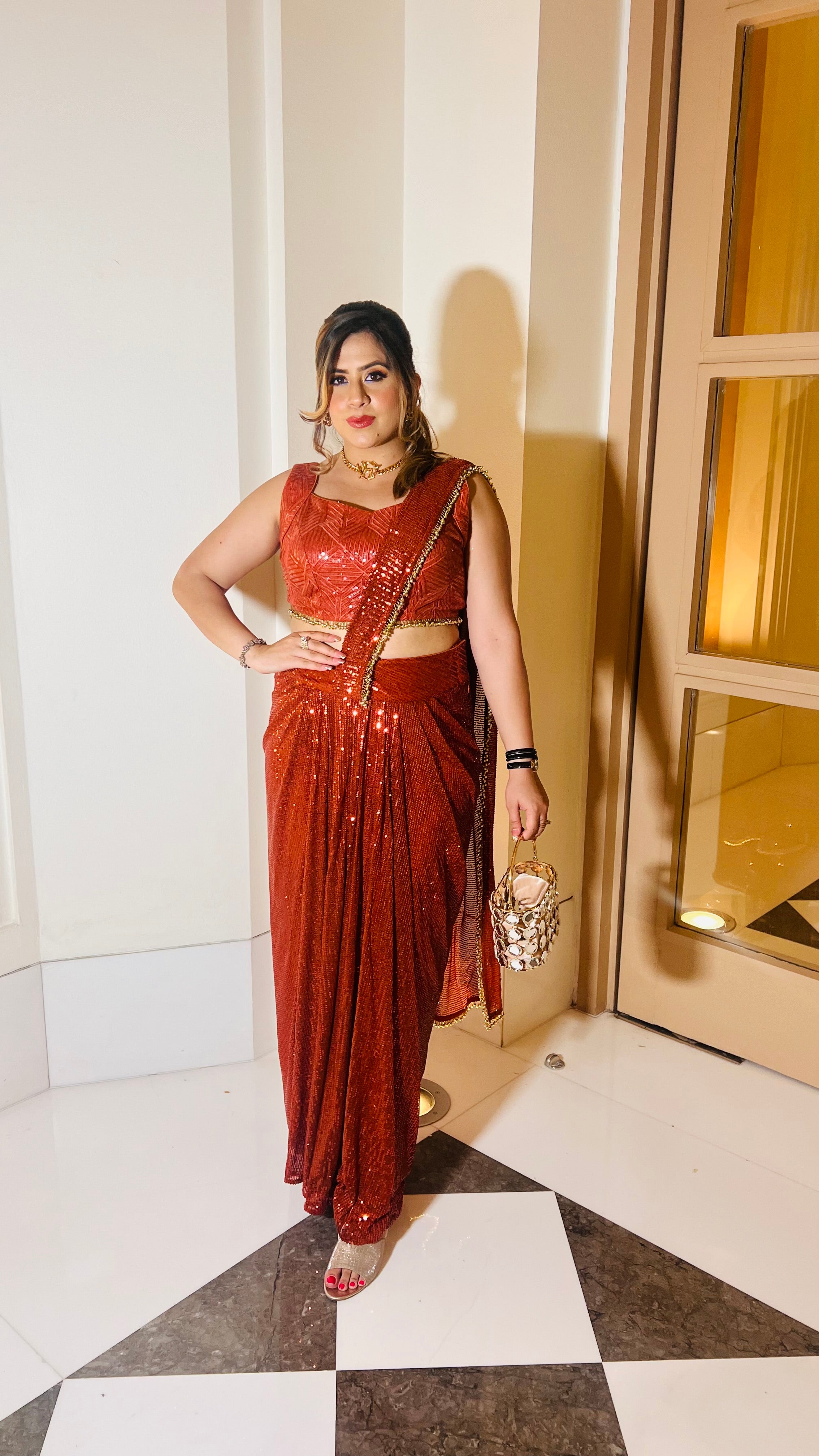 Rust Sequin Saree