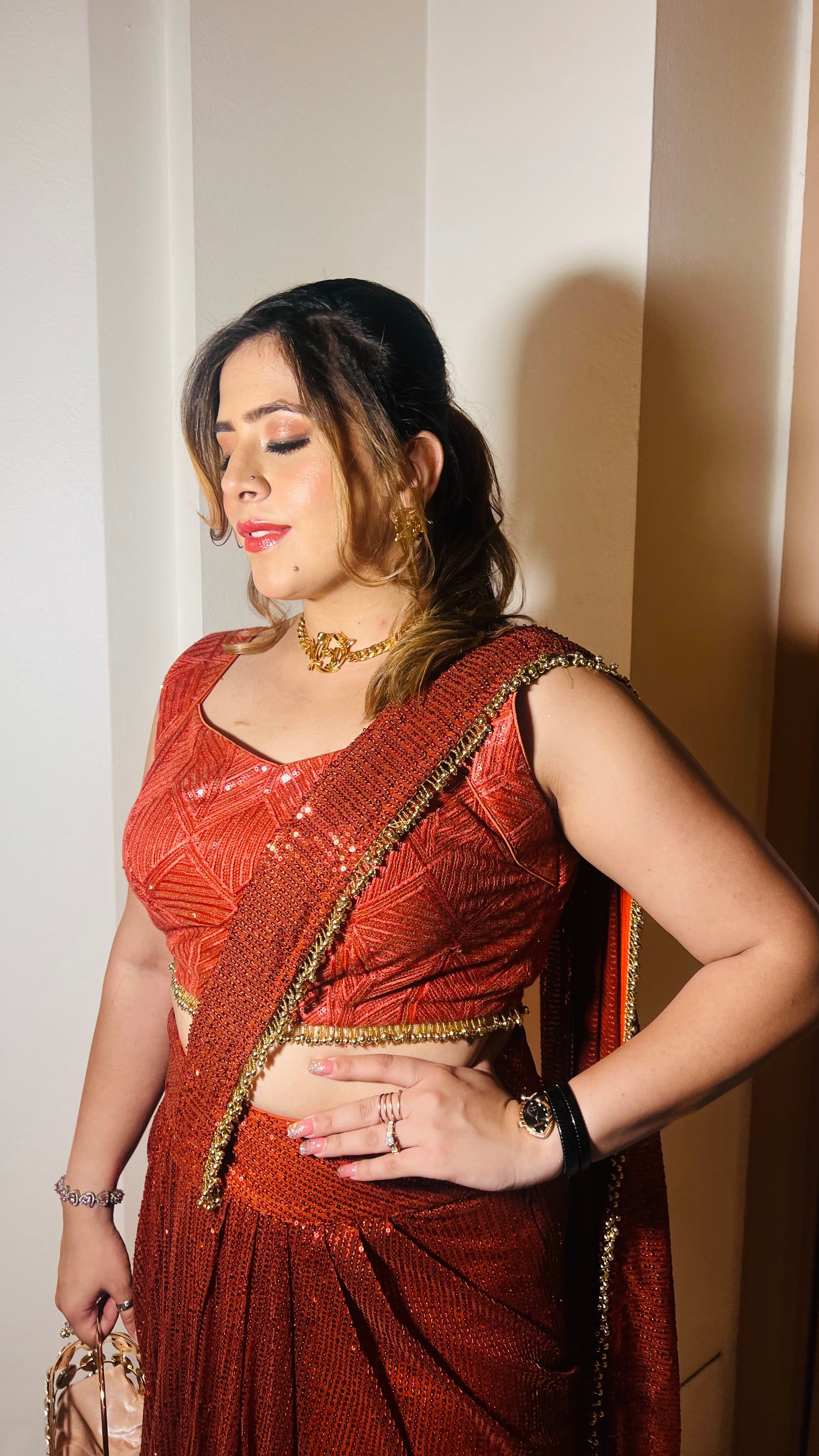 Rust Sequin Saree