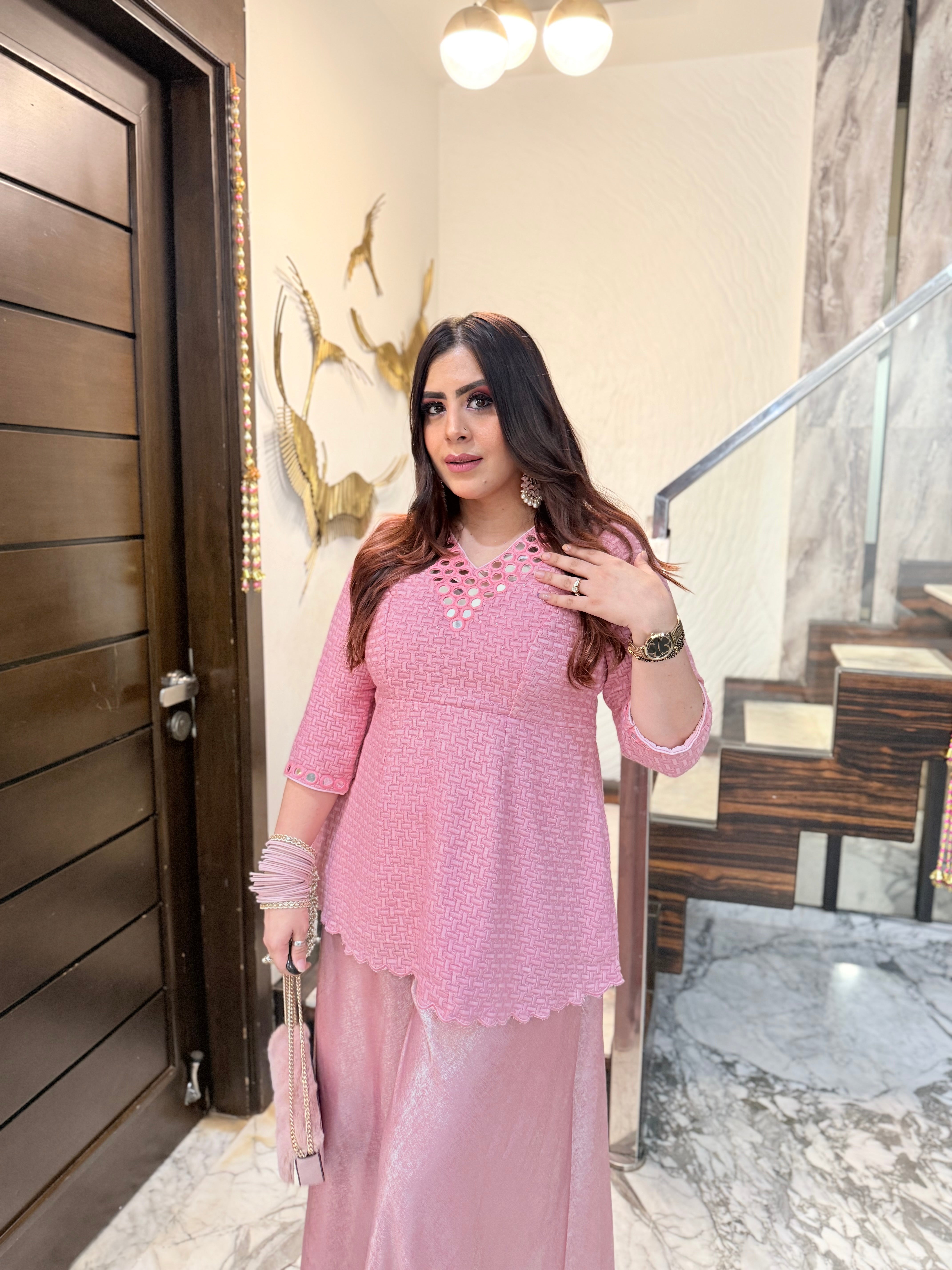 Blush Chikan Sharara Co-Ord