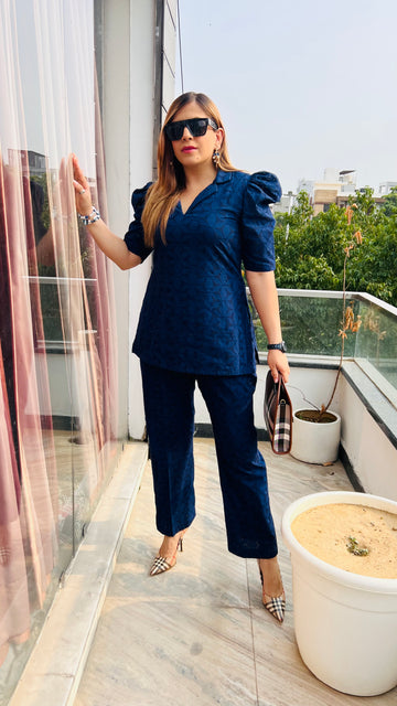 Navy Blue Schiffli Co-Ord