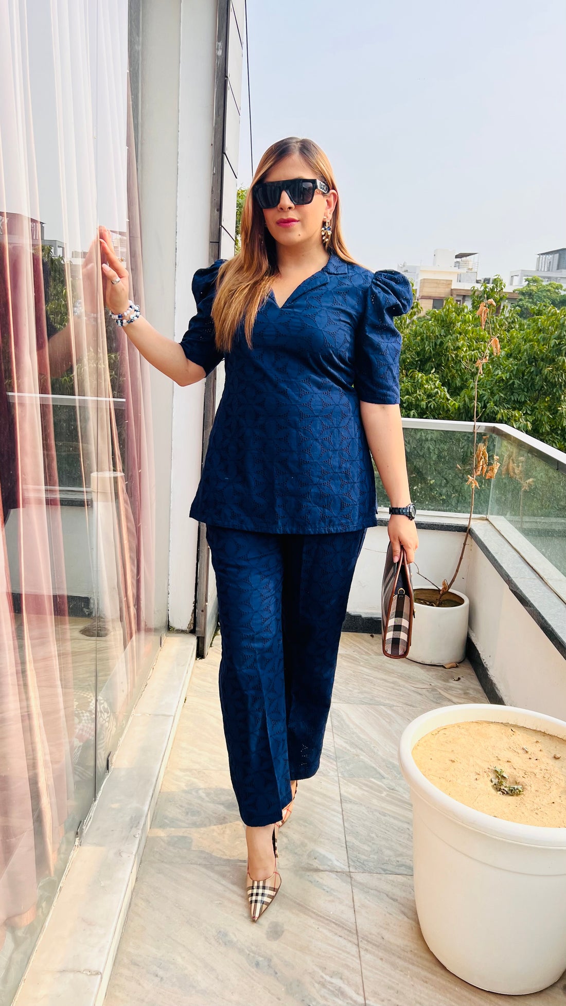 Navy Blue Schiffli Co-Ord