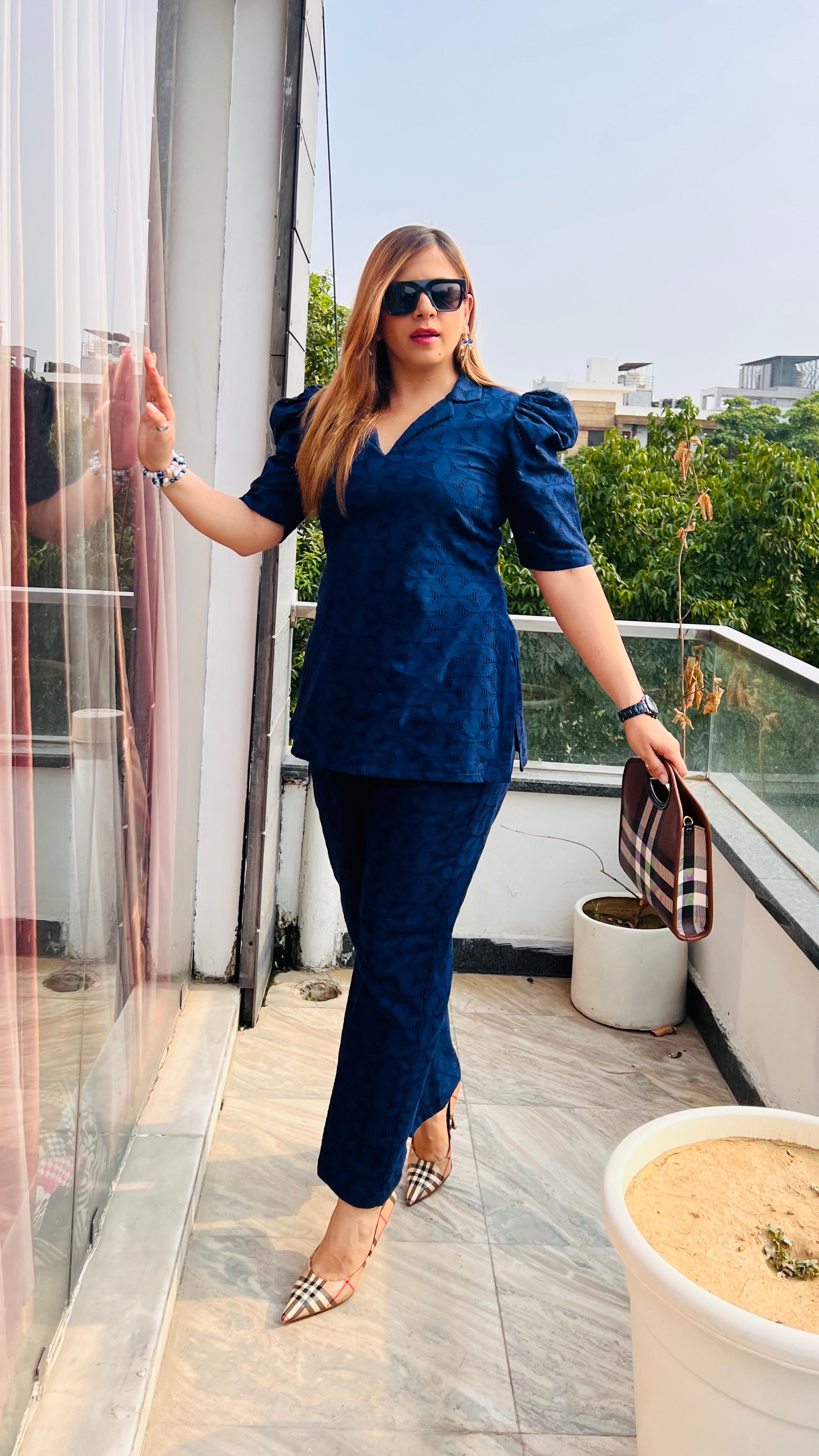 Navy Blue Schiffli Co-Ord
