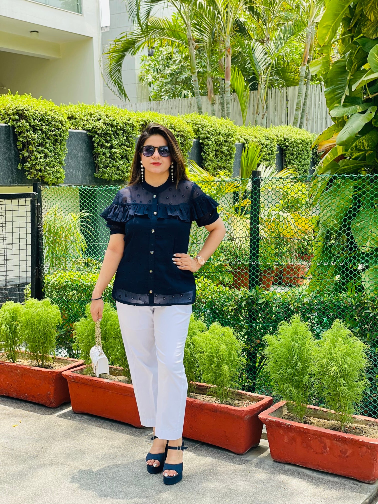 Midnight Blue Schiffli Top