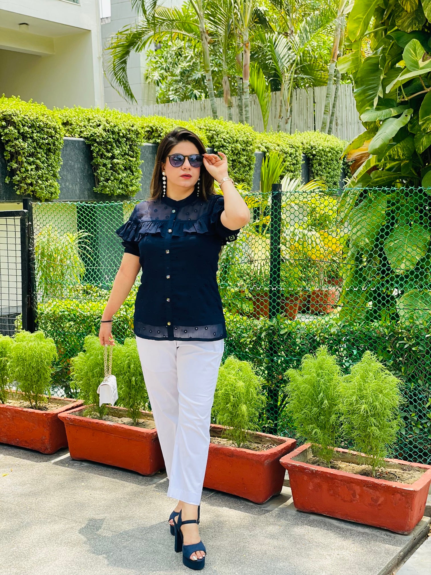 Midnight Blue Schiffli Top