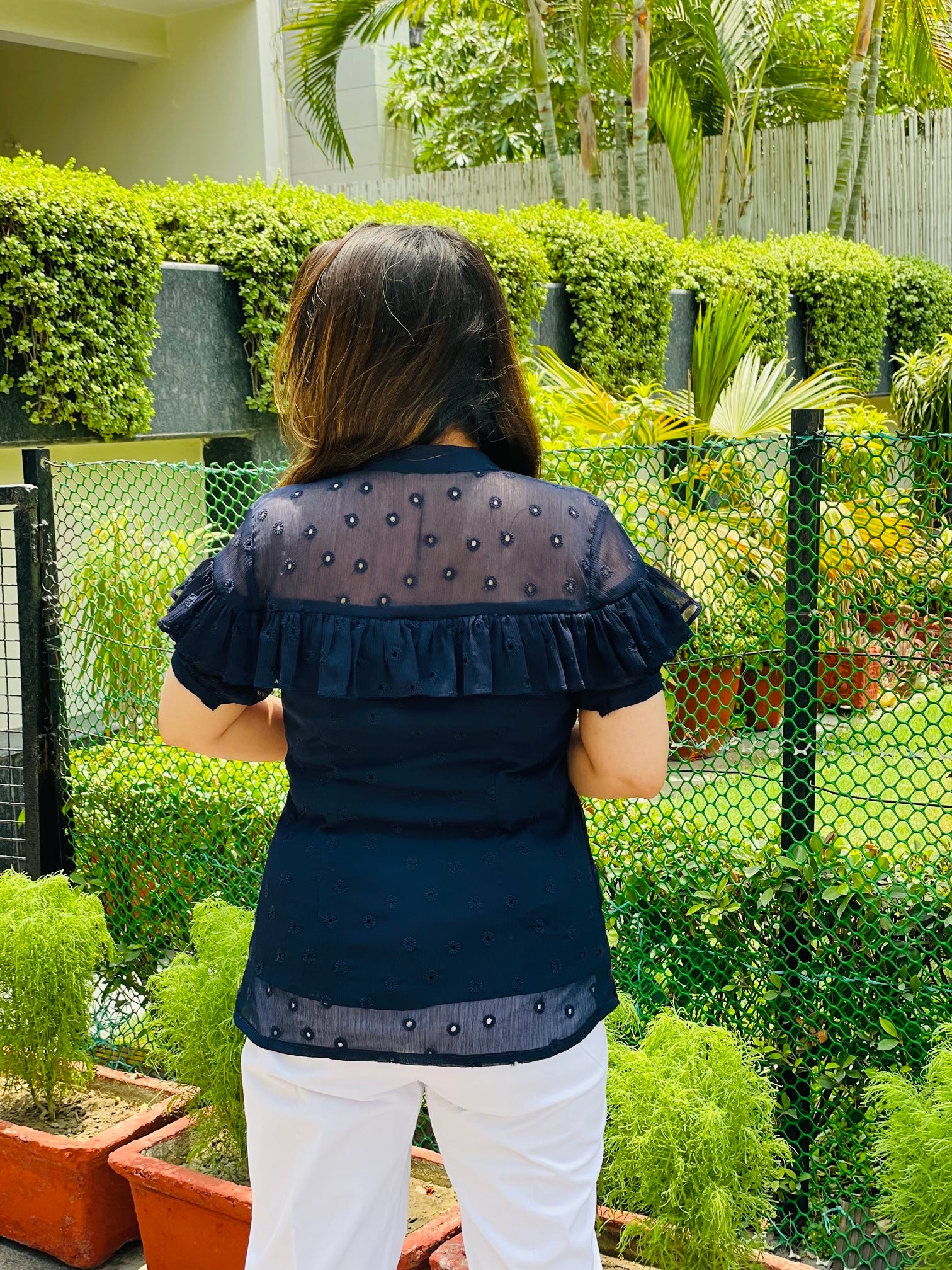 Midnight Blue Schiffli Top