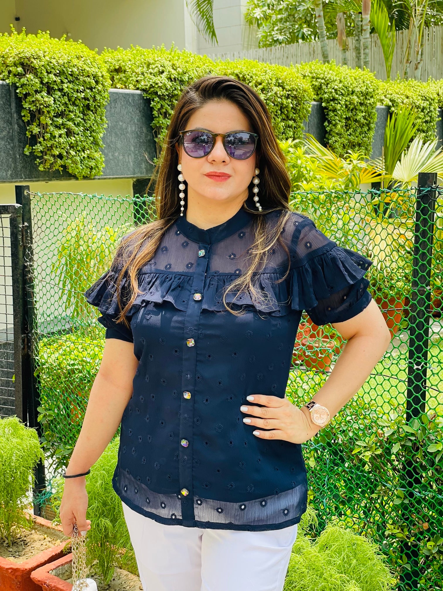 Midnight Blue Schiffli Top