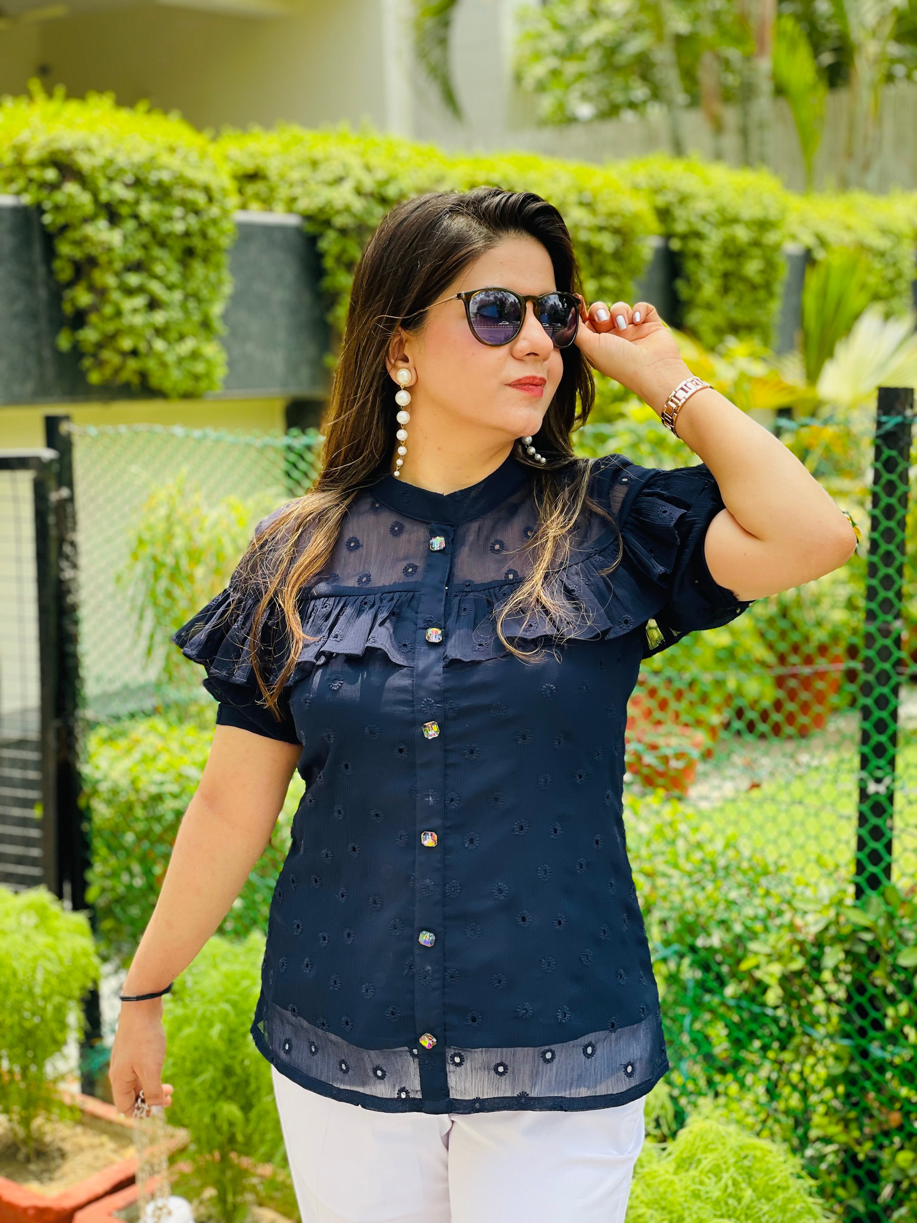 Midnight Blue Schiffli Top