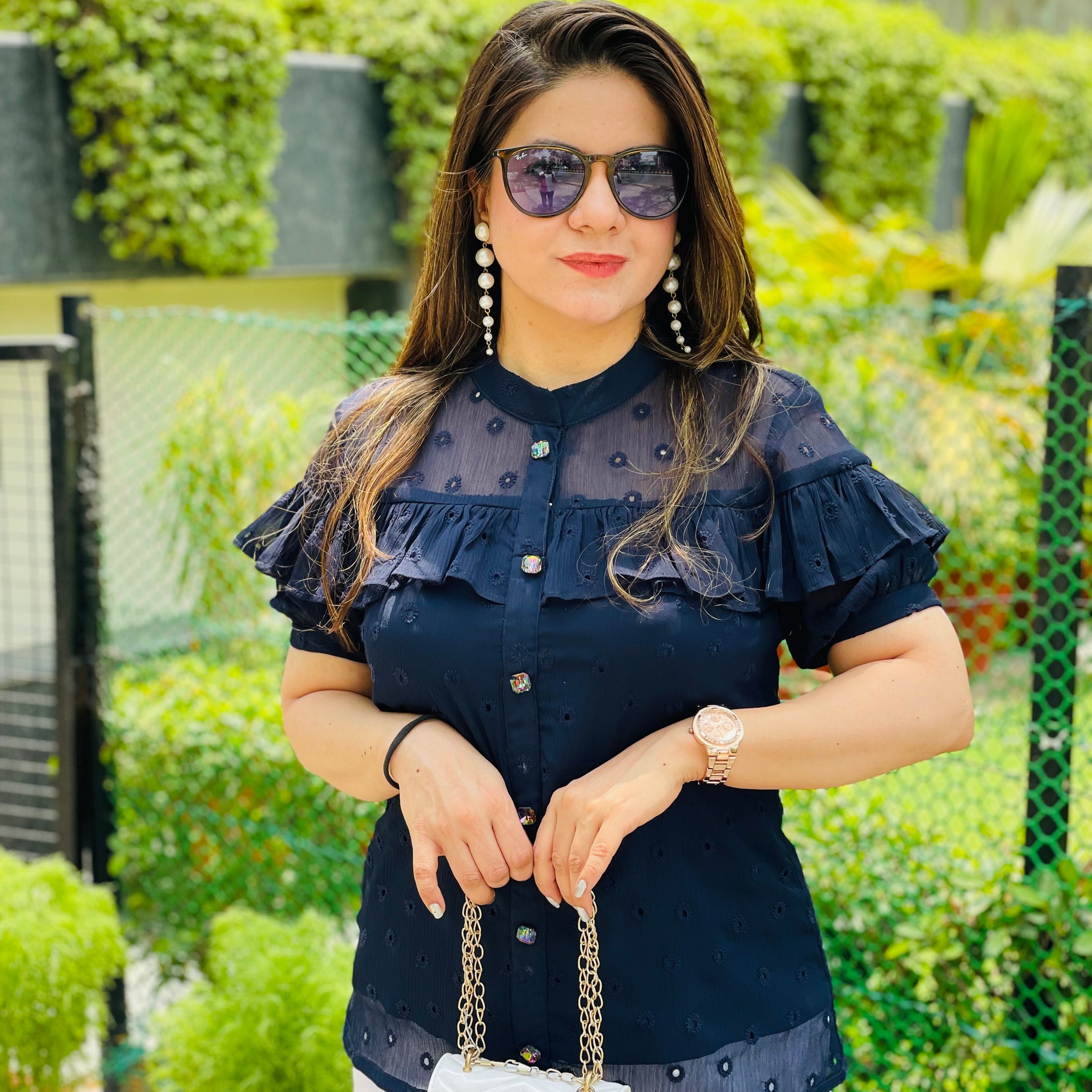 Midnight Blue Schiffli Top