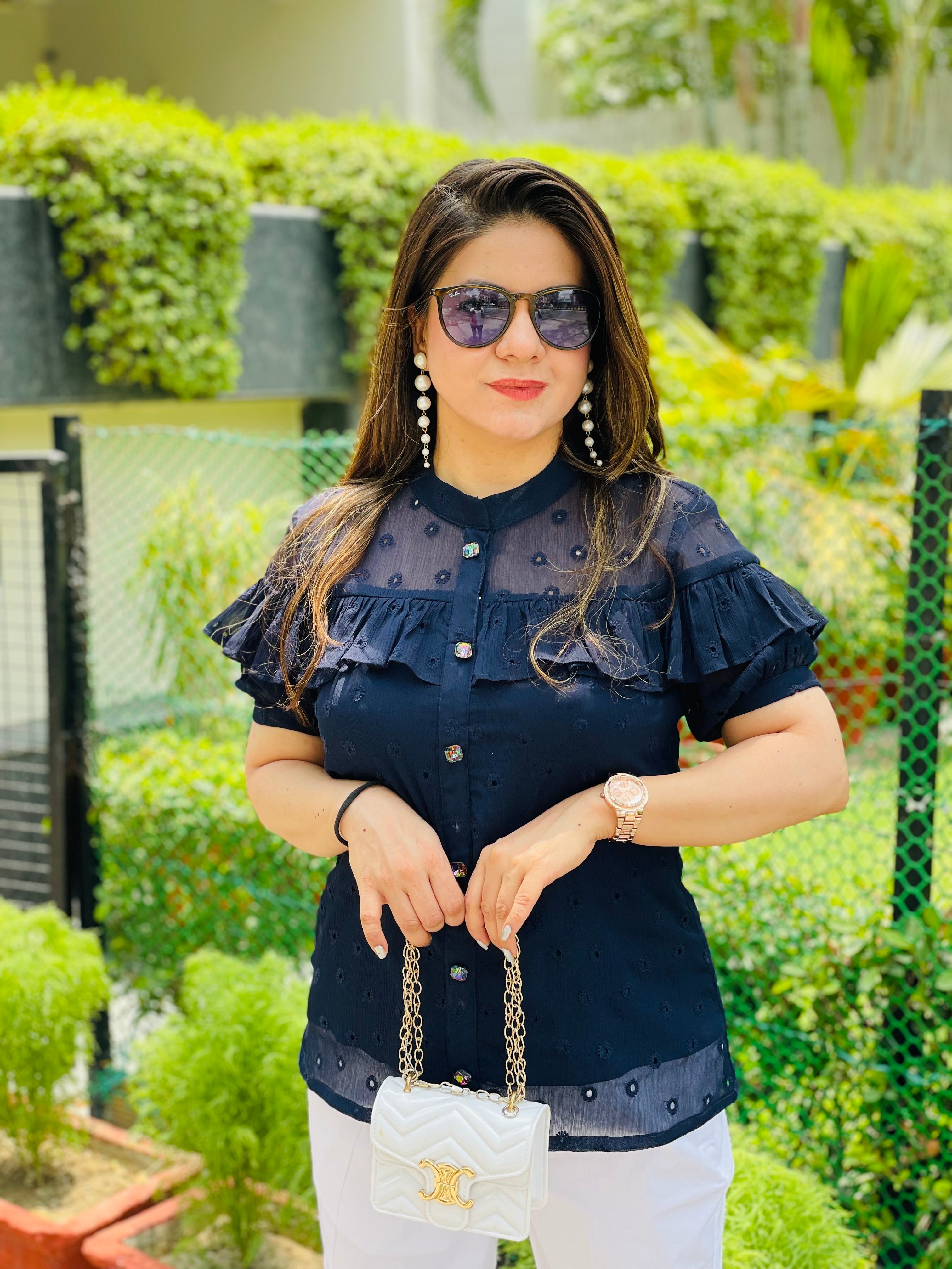 Midnight Blue Schiffli Top