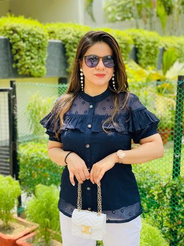 Midnight Blue Schiffli Top