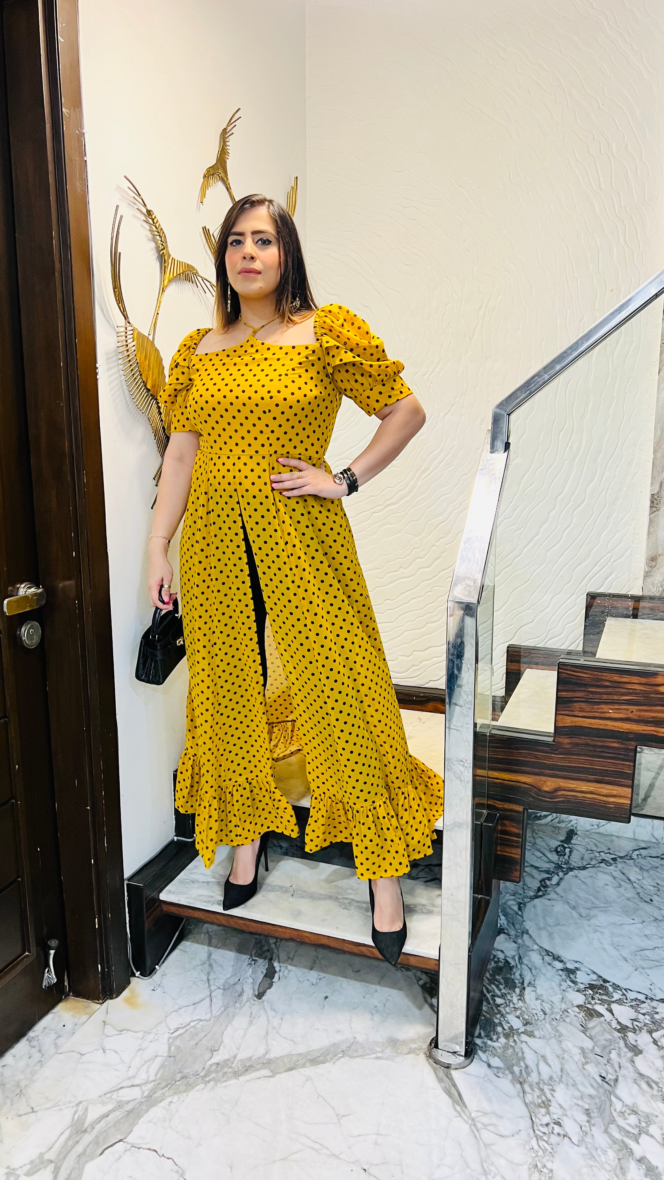 Yellow Polka Dot Slit Top