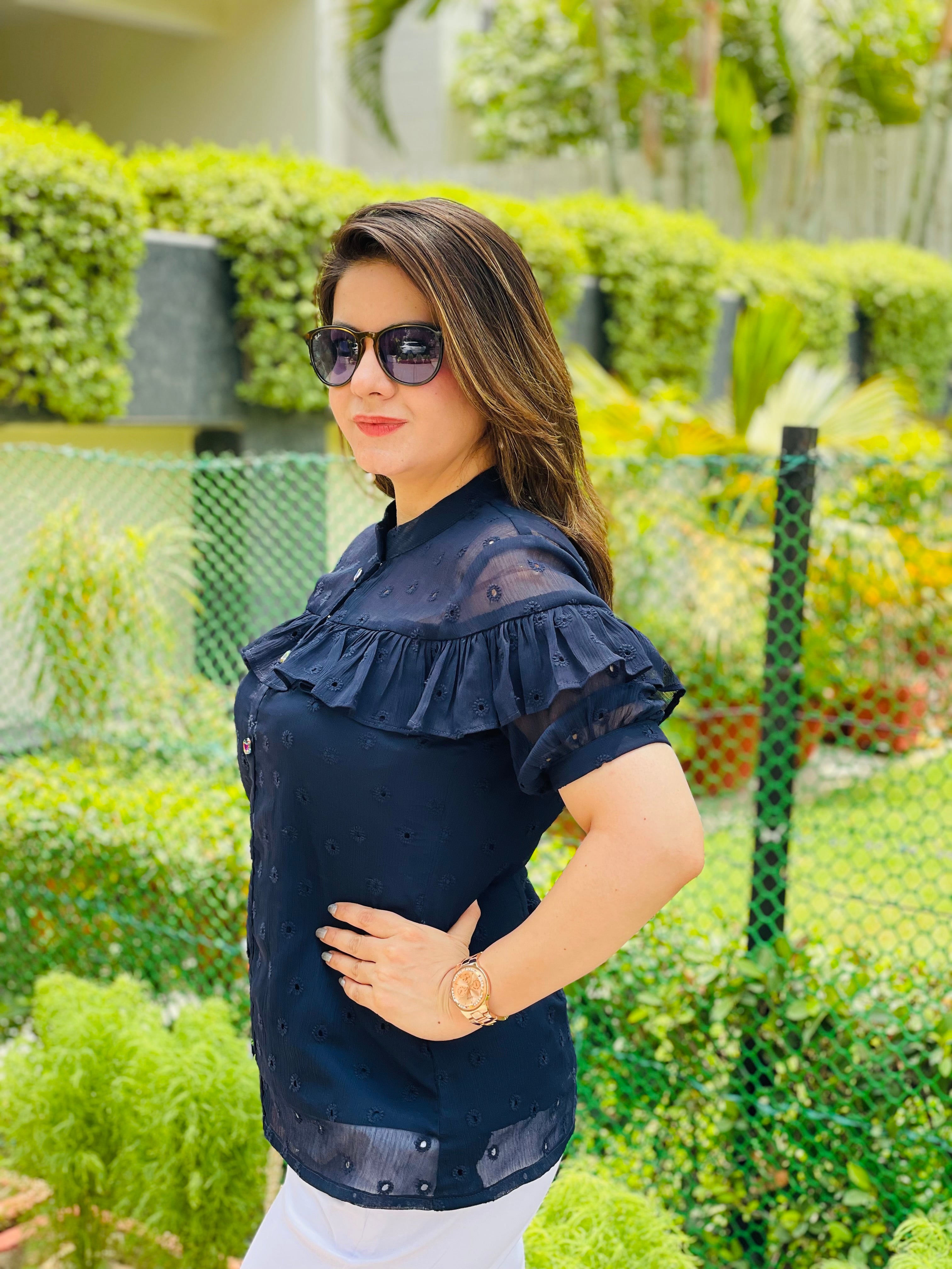 Midnight Blue Schiffli Top