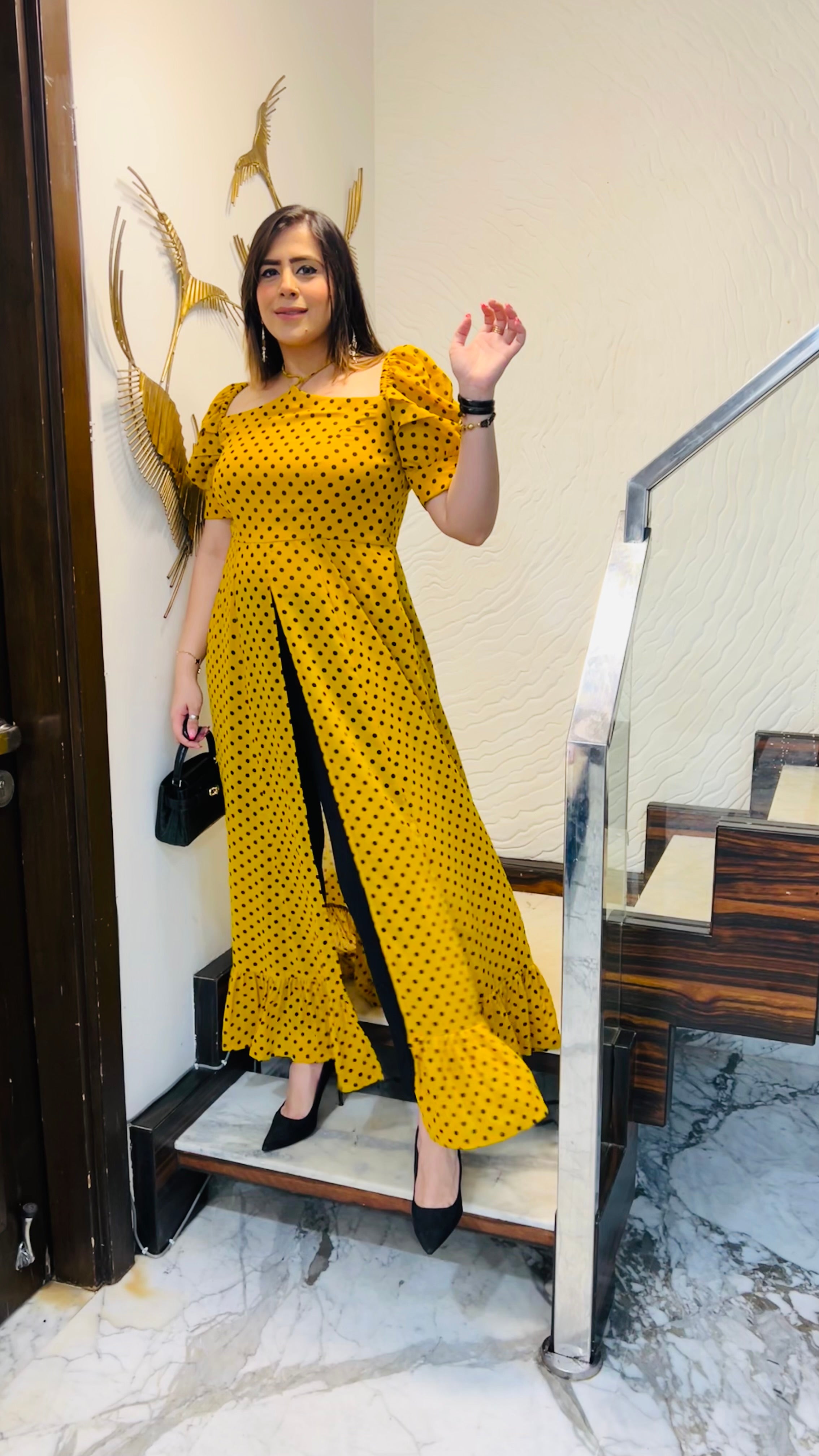 Yellow Polka Dot Slit Top