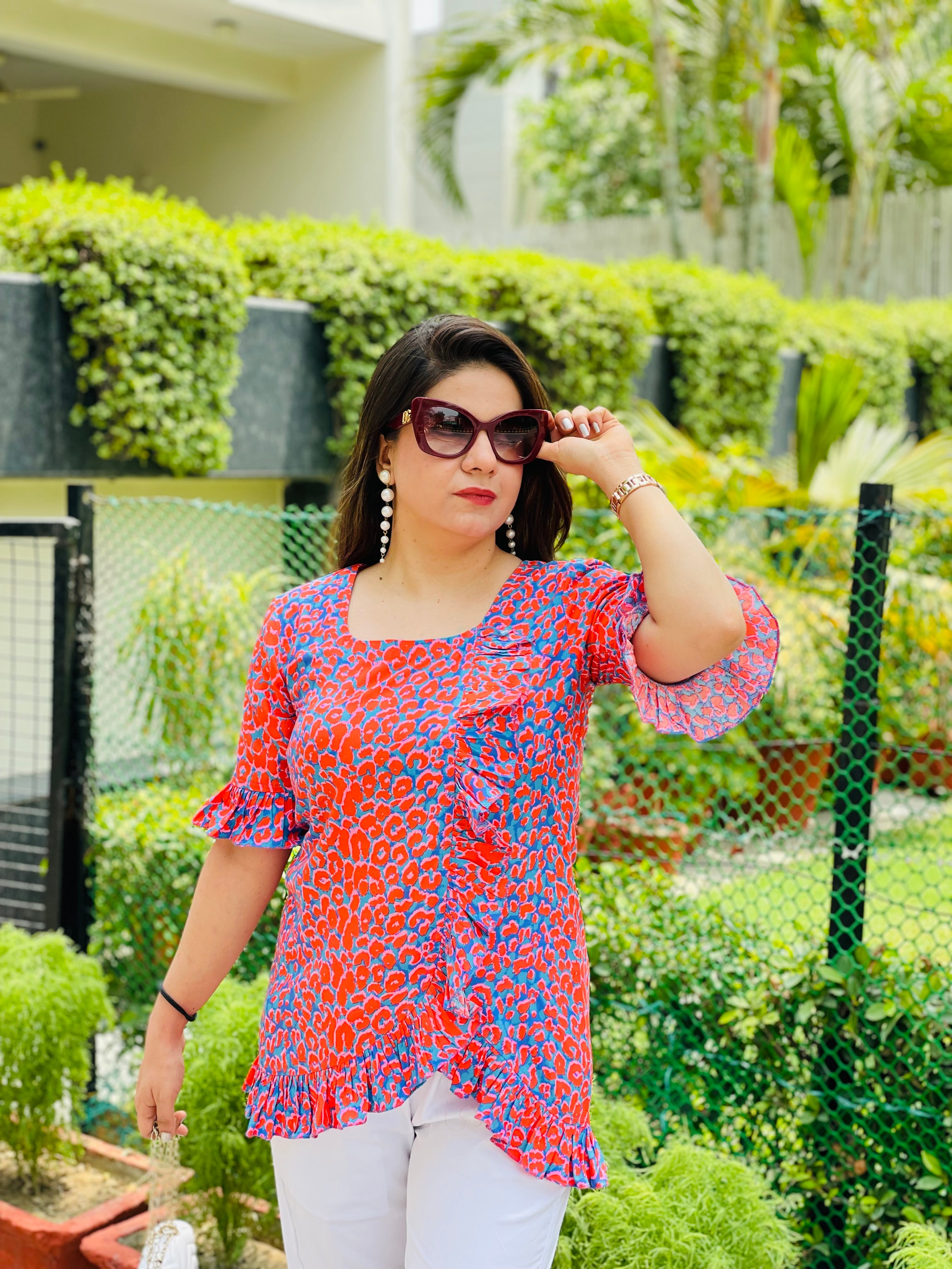 Wildly Blue Red Cotton Top
