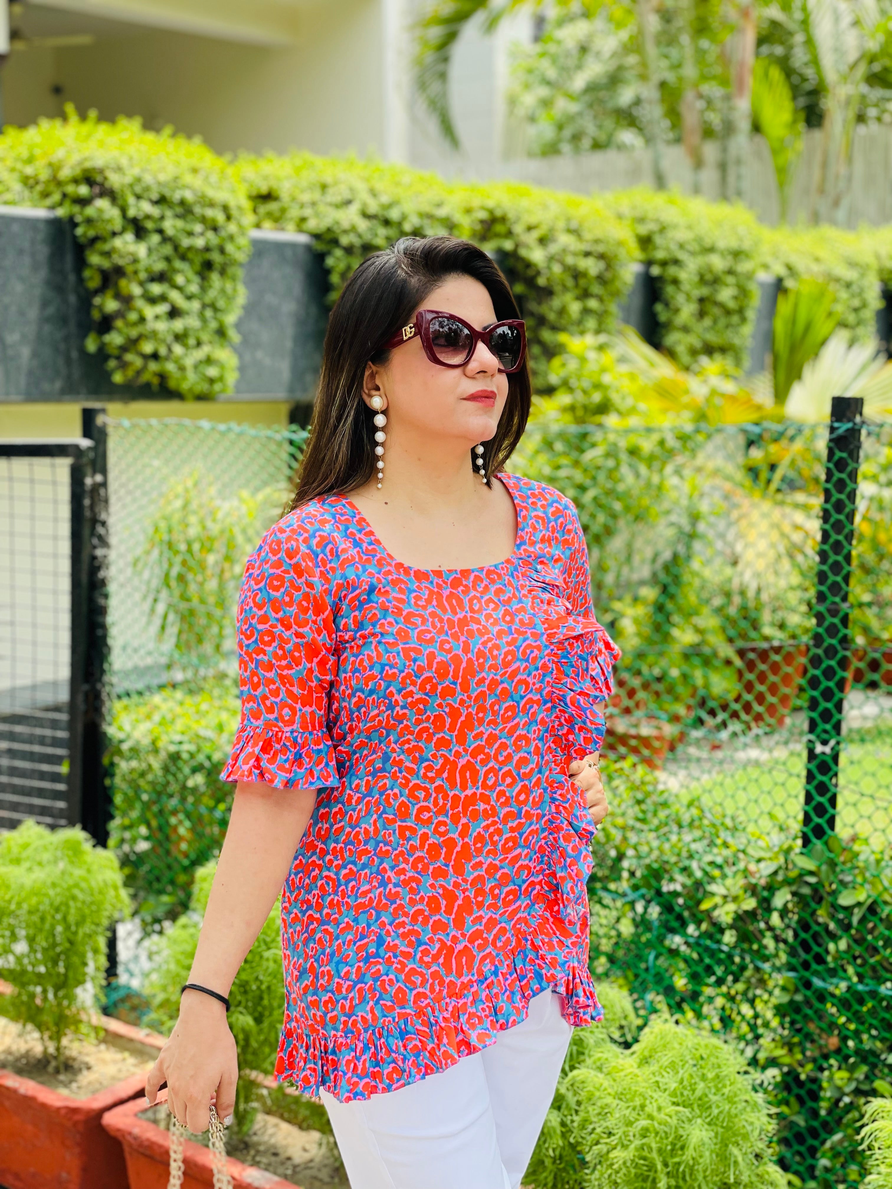 Wildly Blue Red Cotton Top