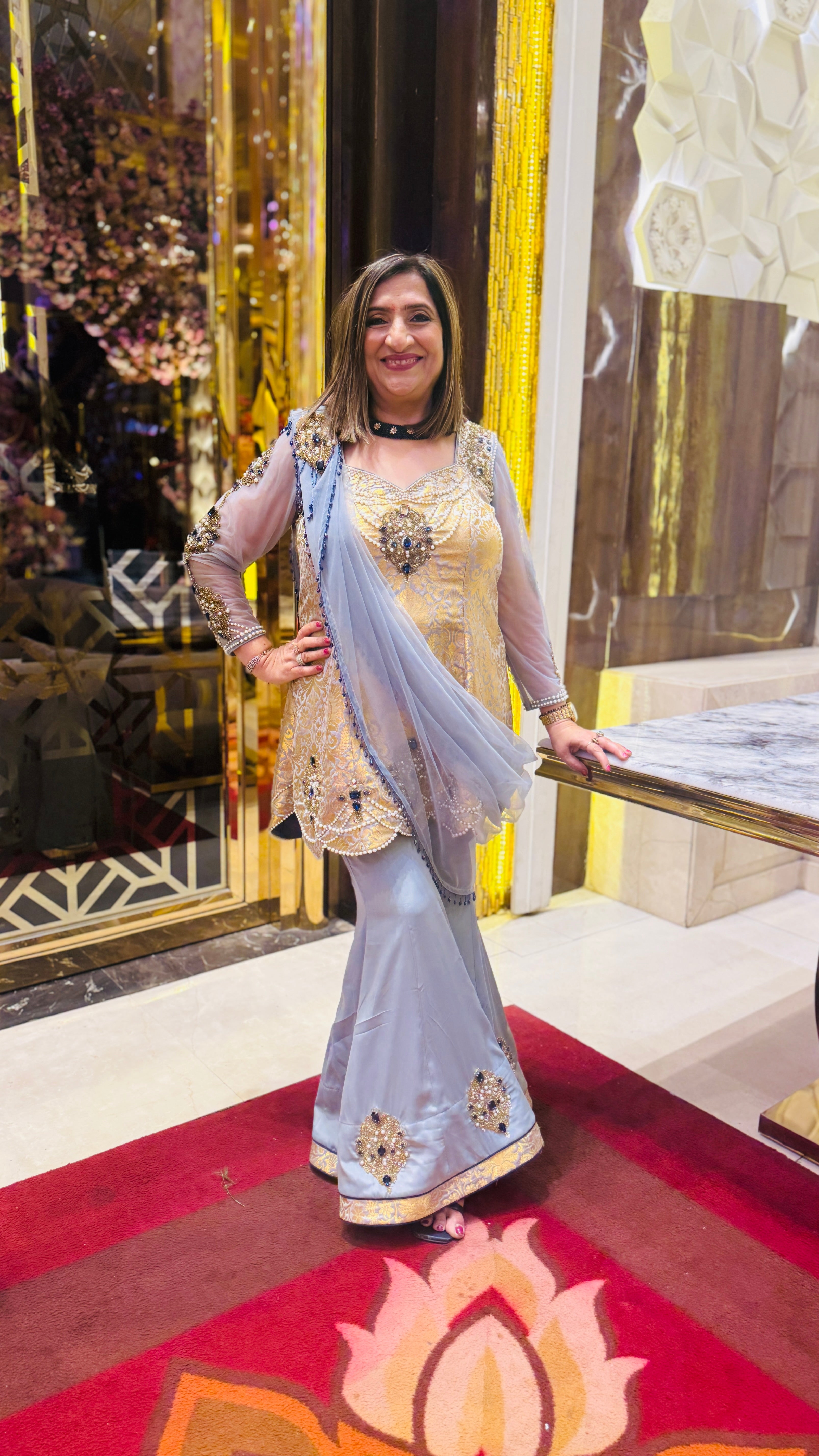 Grey Sapphire Banarasi Garara Suit