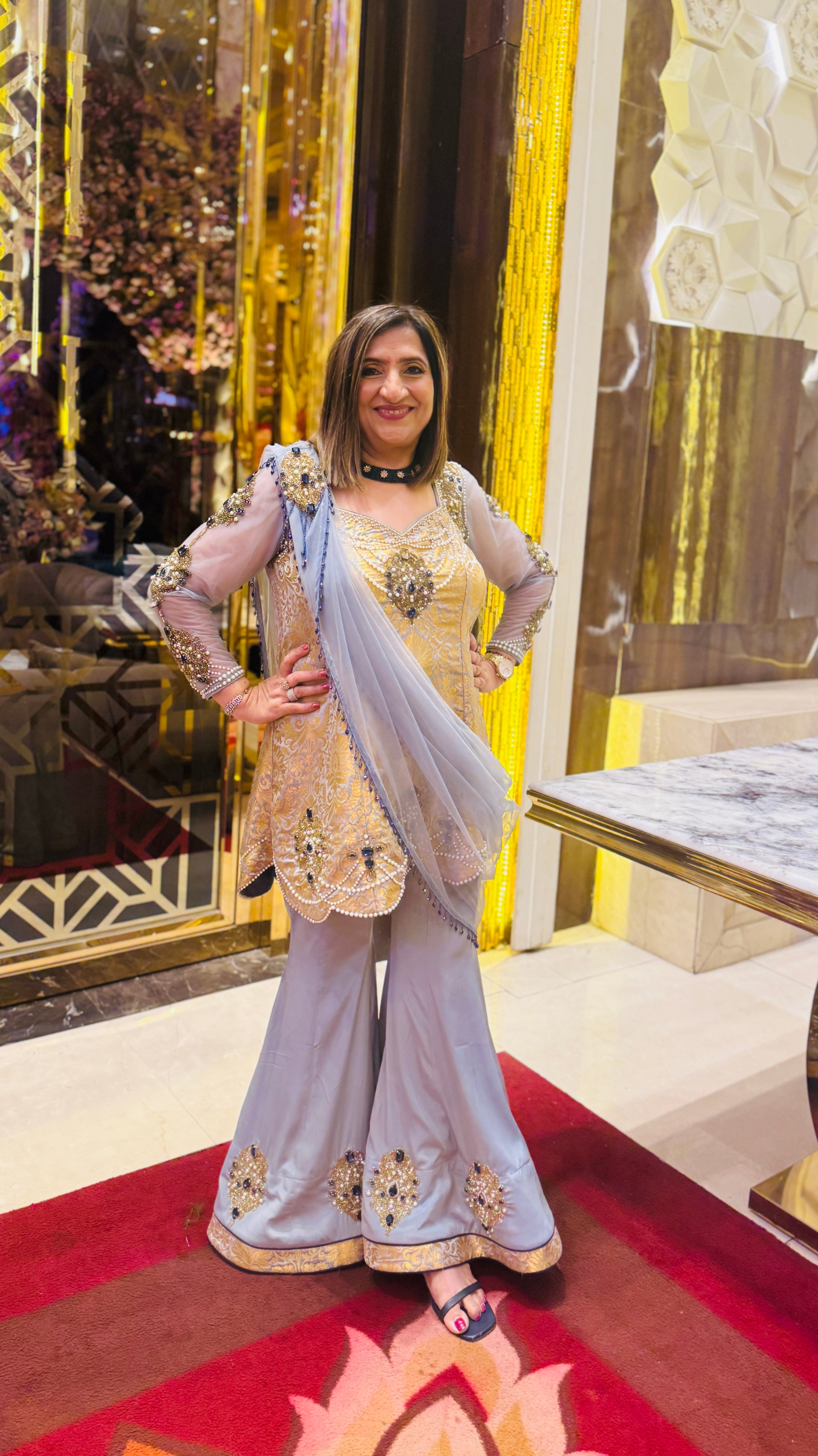 Grey Sapphire Banarasi Garara Suit