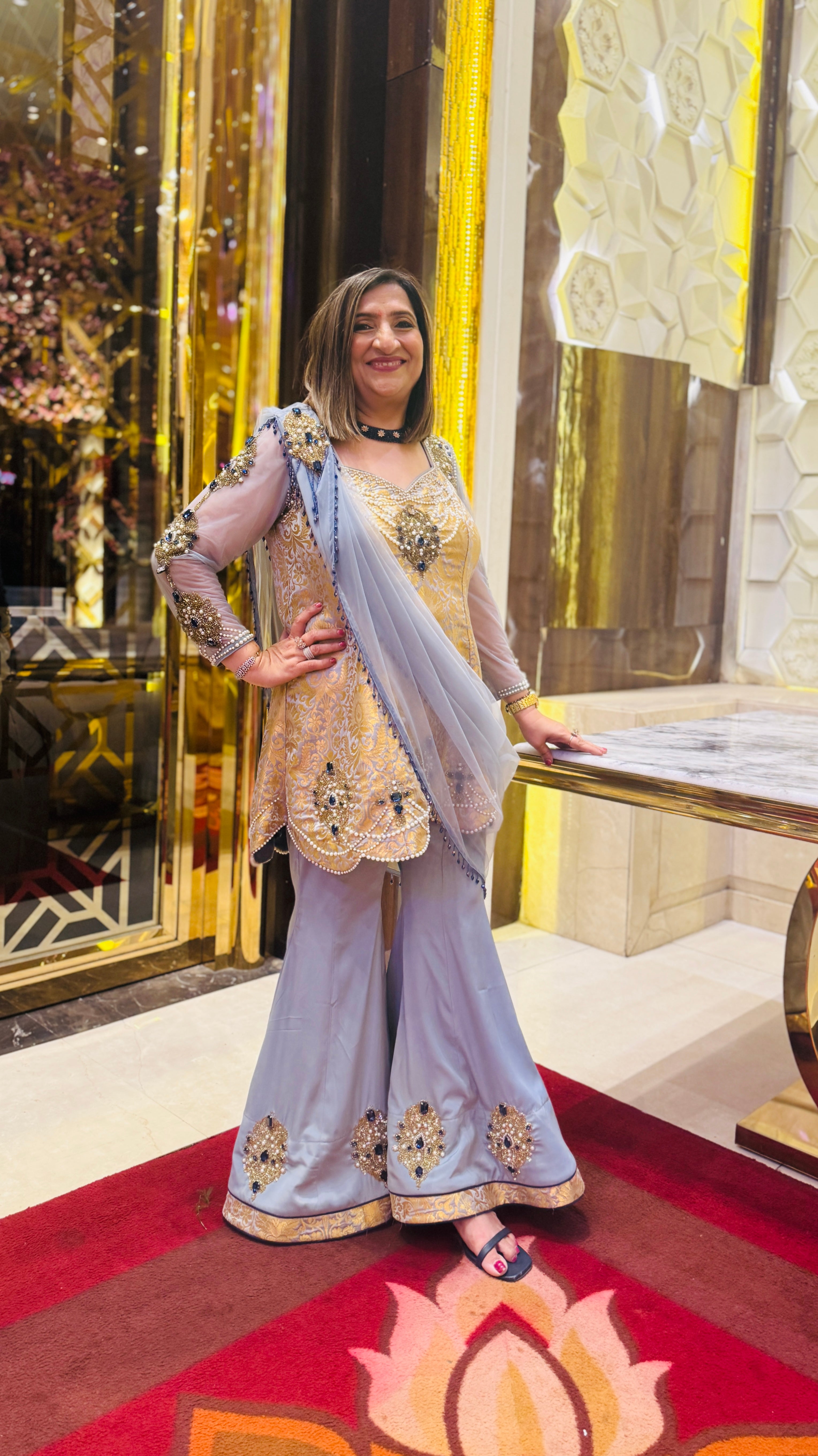 Grey Sapphire Banarasi Garara Suit