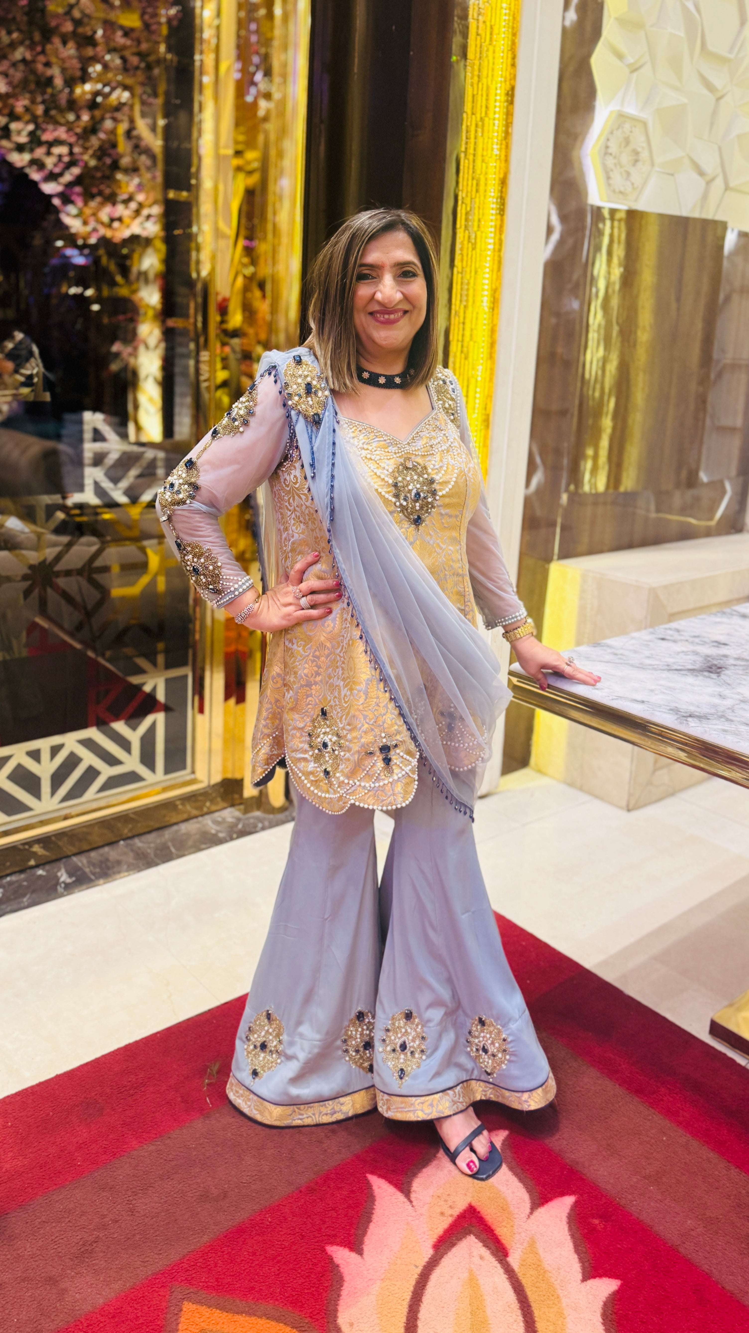 Grey Sapphire Banarasi Garara Suit