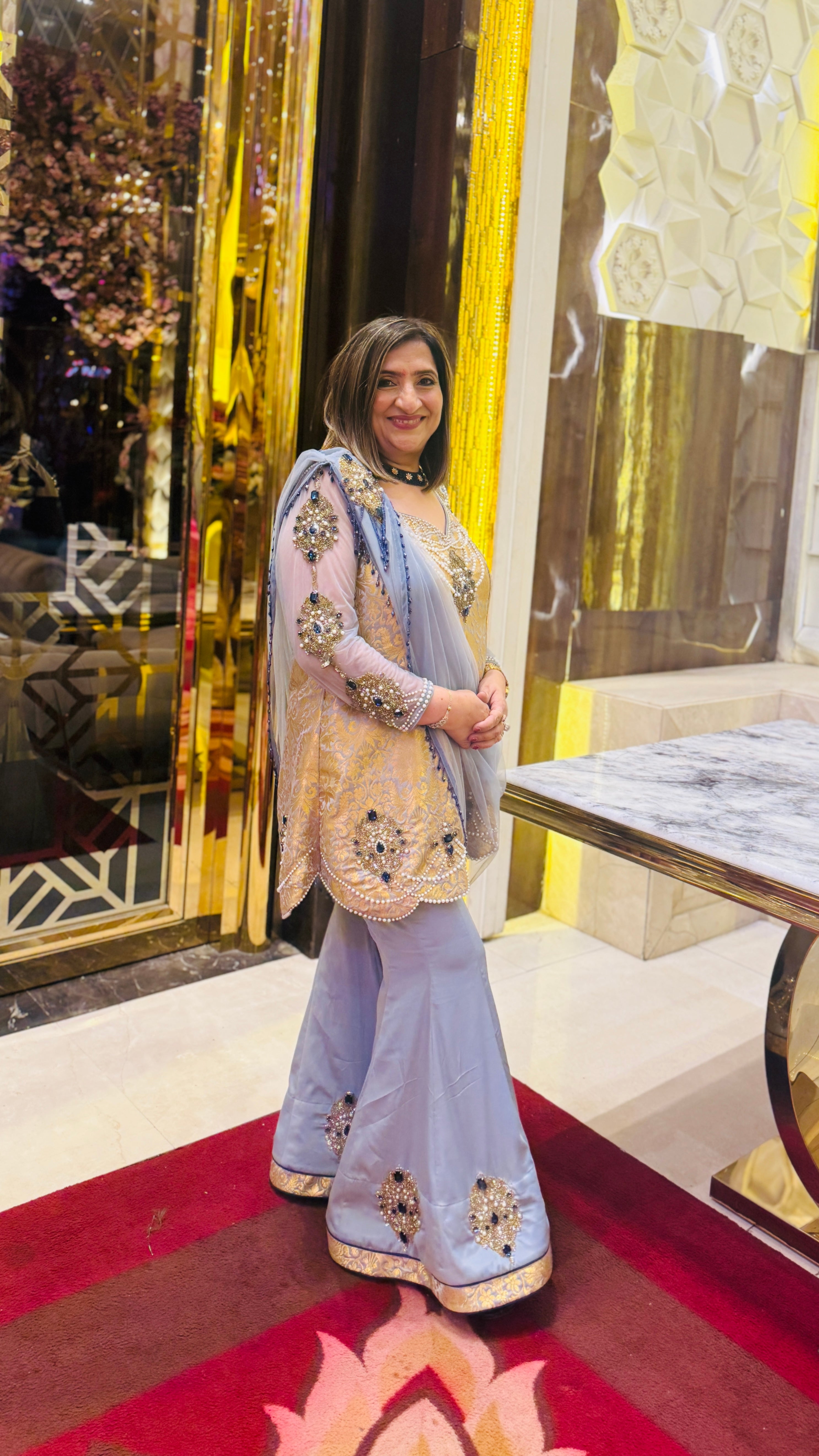 Grey Sapphire Banarasi Garara Suit