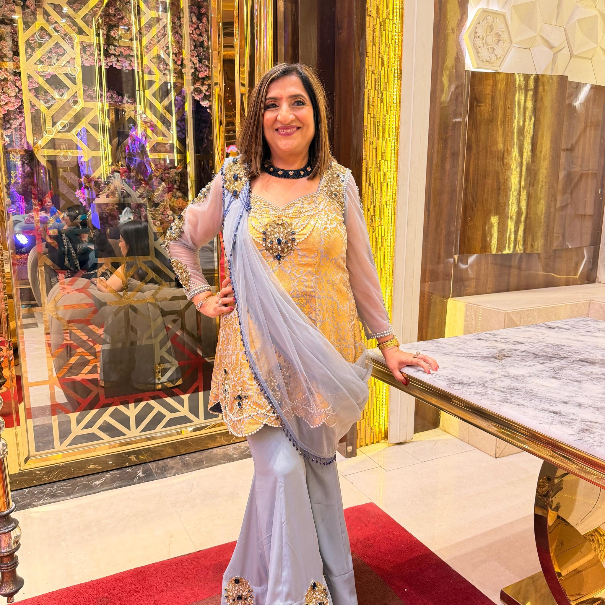 Grey Sapphire Banarasi Garara Suit