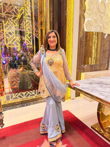 Grey Sapphire Banarasi Garara Suit